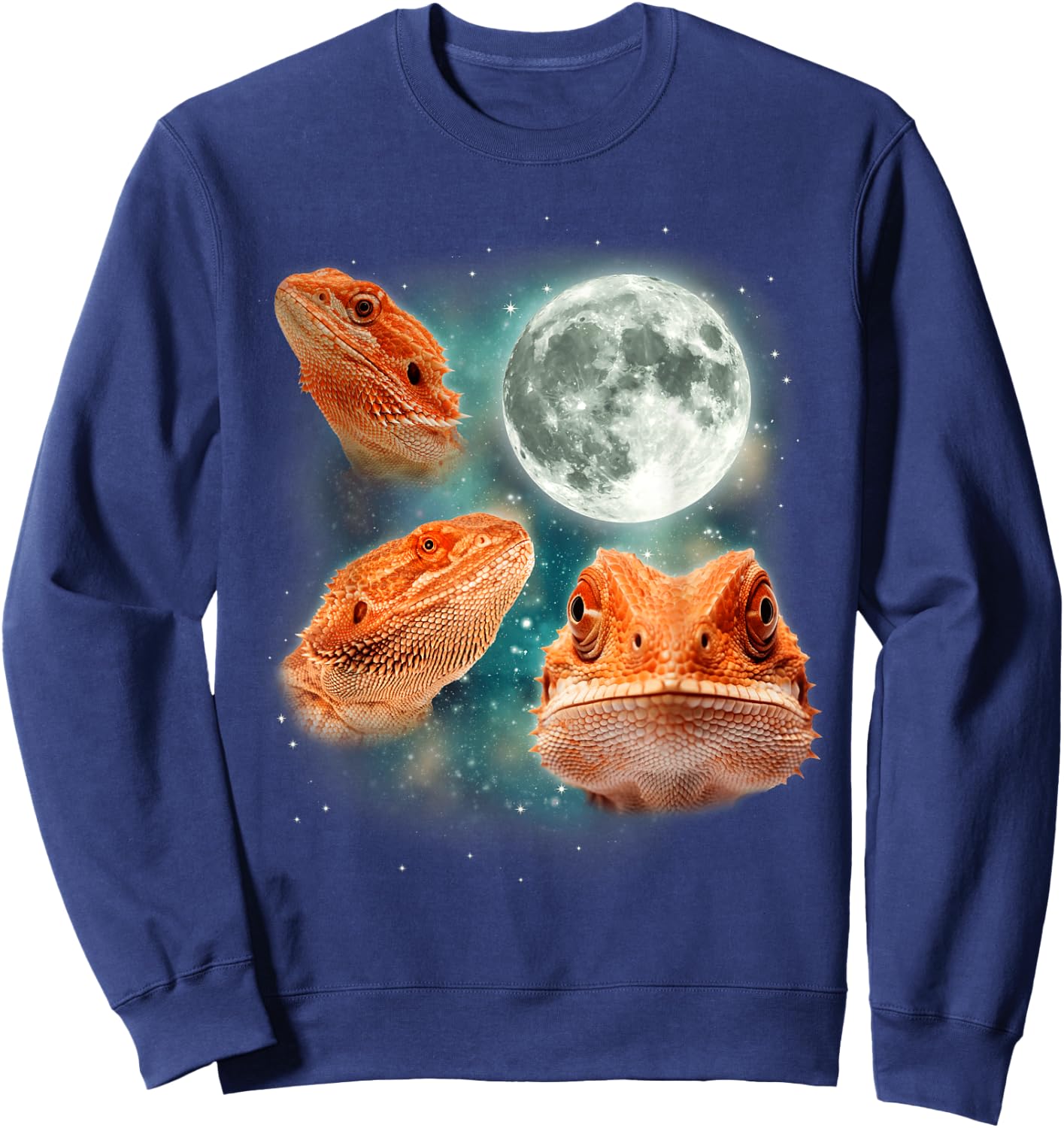 Three Bearded Dragons 3 Moon Reptile Exotic Lizard Parody Sweatshirt - Sweatshirt | Navy