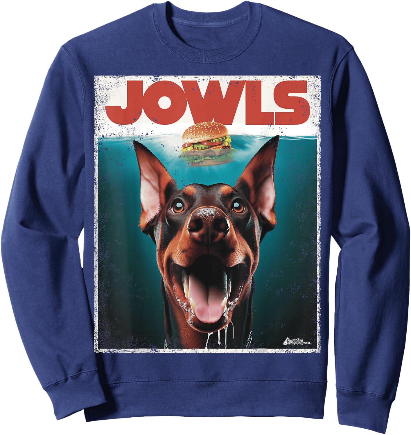 MonsterMuttz Funny Doberman Jowls Top Drooling Dobie Fur -Adults Black Small Sweatshirt - Sweatshirt | Navy