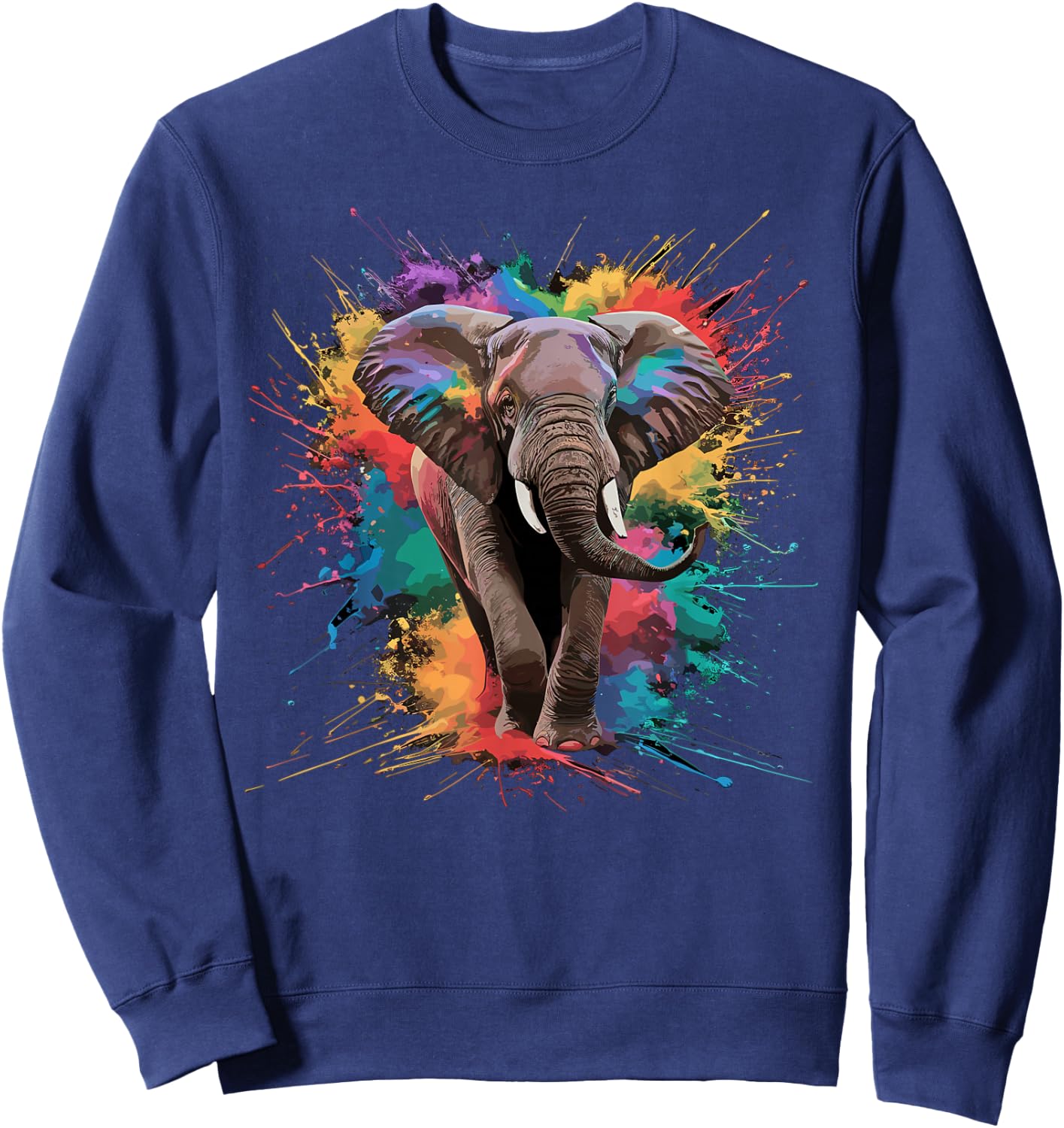 Colorful Paint Splash Elephant Art Graphic Sweatshirt - Sweatshirt | Navy