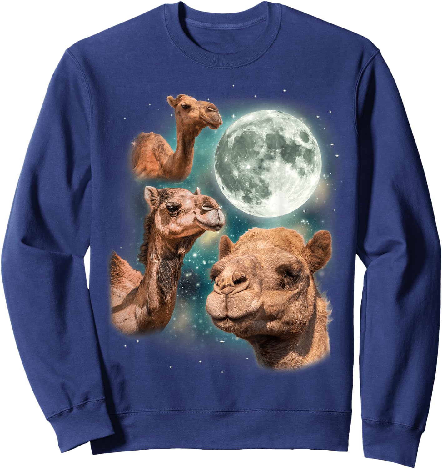 Three Camels Moon | 3 Dromedary Camels Under A Desert Moon Sweatshirt - Sweatshirt | Navy