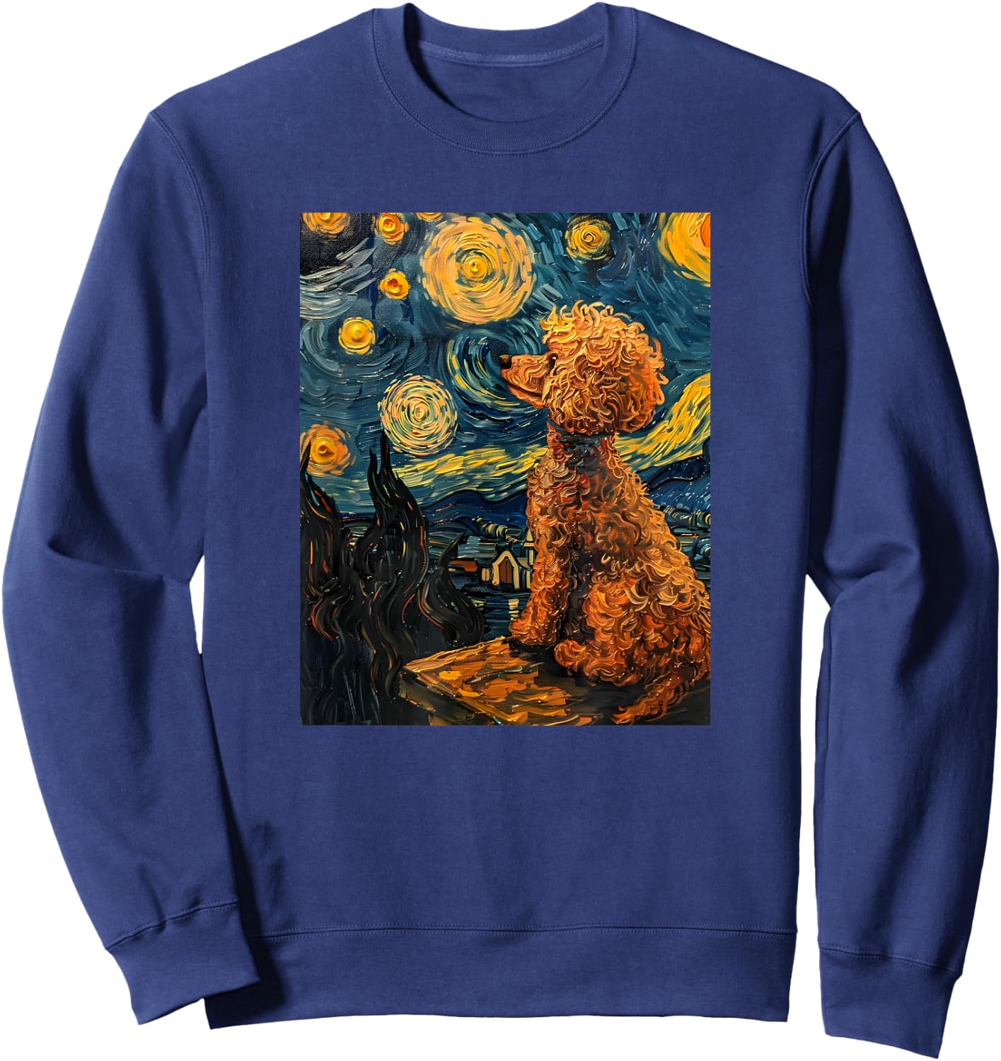 Cute Van Gogh Poodle Dog Starry Night Funny Women & Men Sweatshirt - Sweatshirt | Navy
