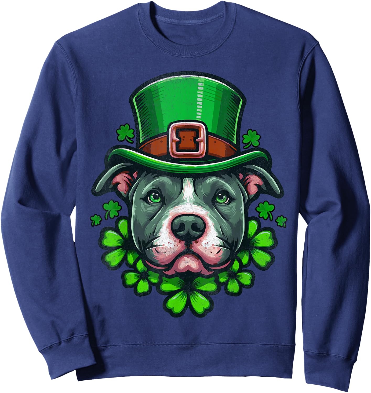 Funny Irish Pitbull Dog Shamrock St.Patrick's Day Sweatshirt - Sweatshirt | Navy