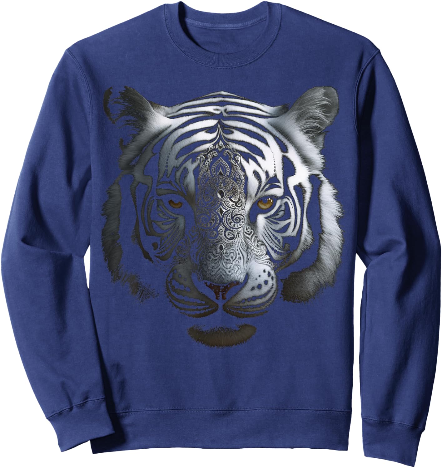 White Tiger Artwork - Mandala Animal Art Tiger Sweatshirt - Sweatshirt | Navy