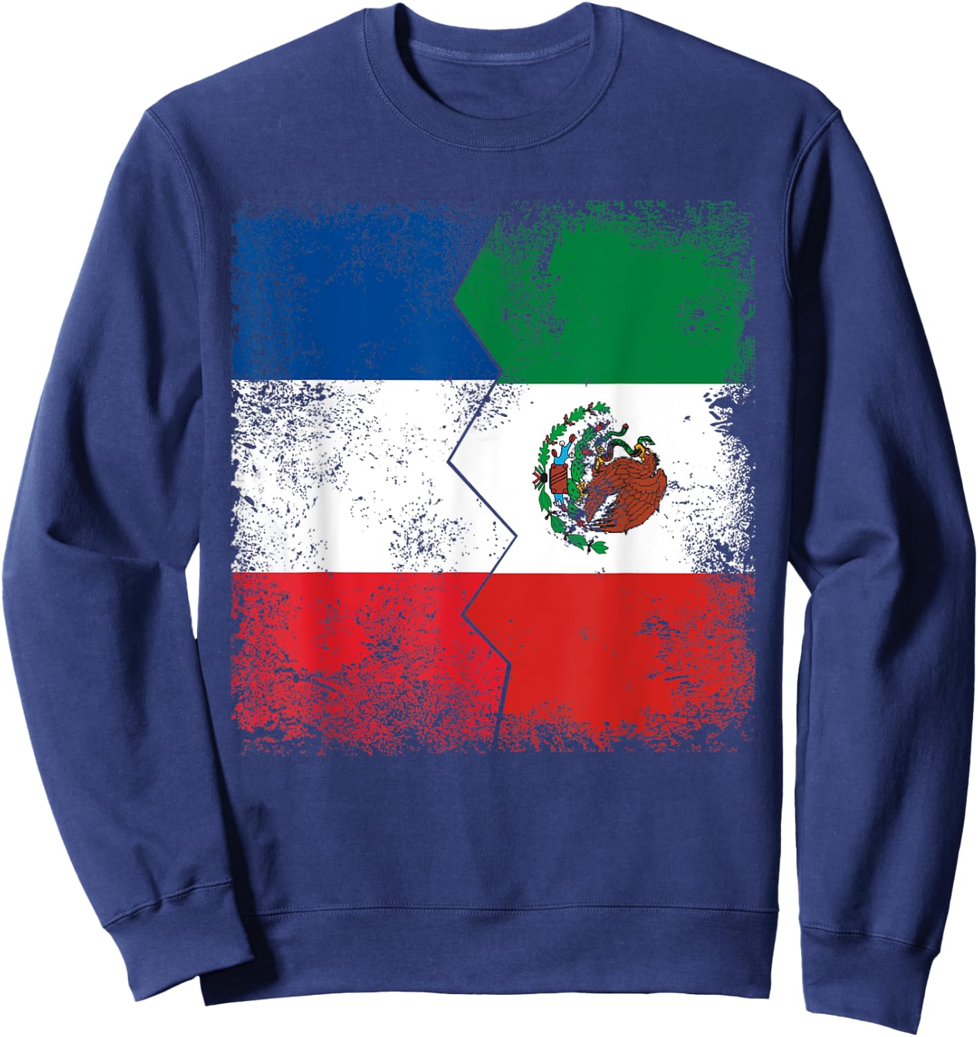 France Mexico Flags | Half Mexican French Roots Vintage Sweatshirt - Sweatshirt | Navy