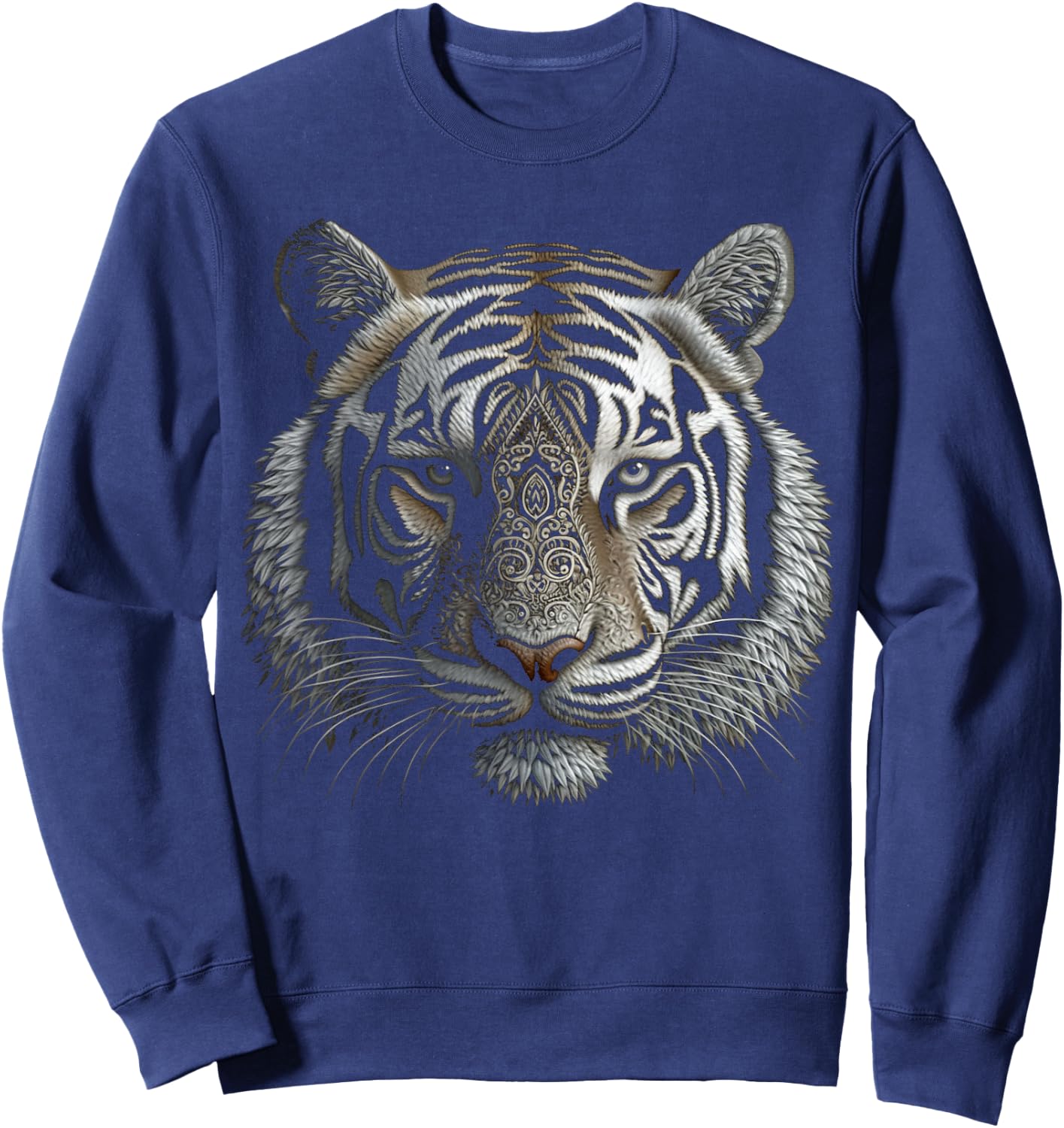 White Tiger Artwork - Mandala Animal Art Tiger Sweatshirt - Sweatshirt | Navy