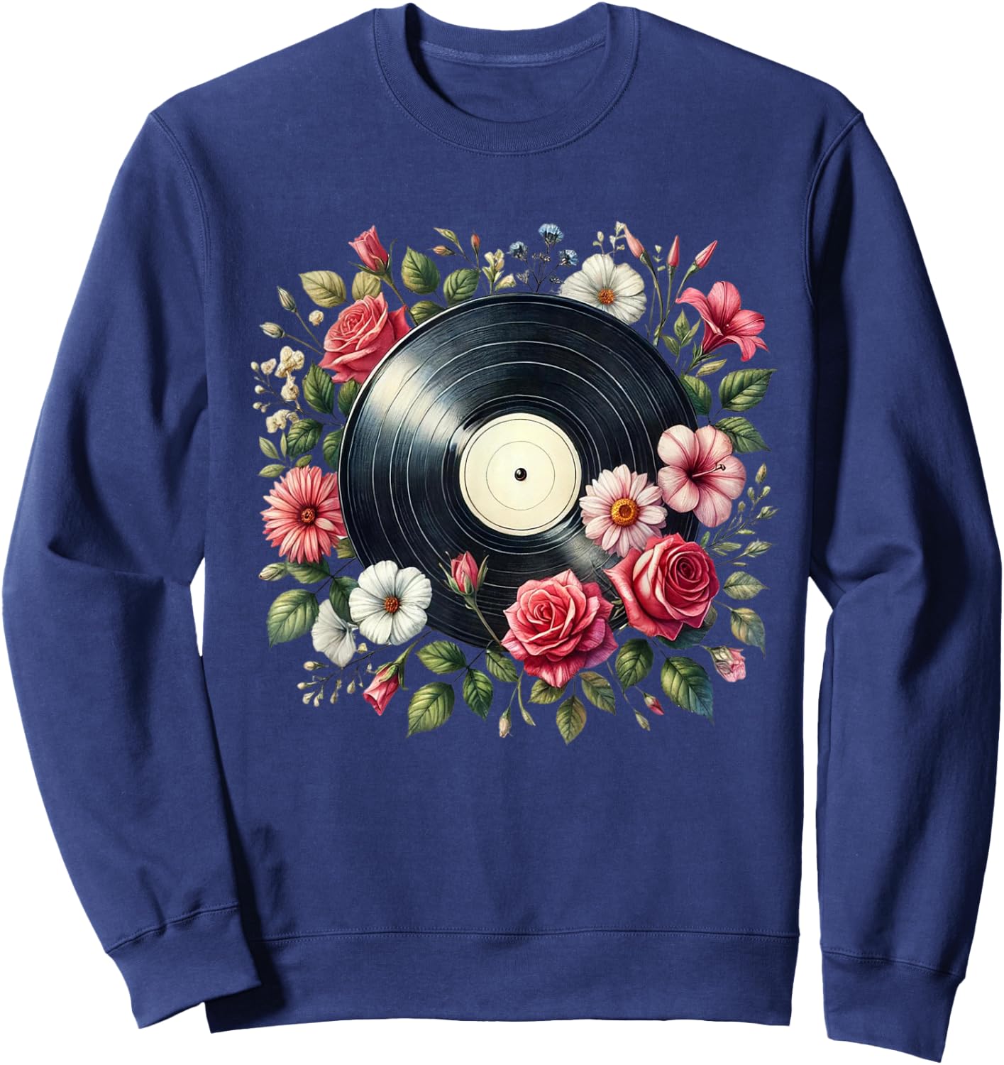Vinyl Record Flower Men Disc Jockey Vinyl Lover Sweatshirt - Sweatshirt | Navy