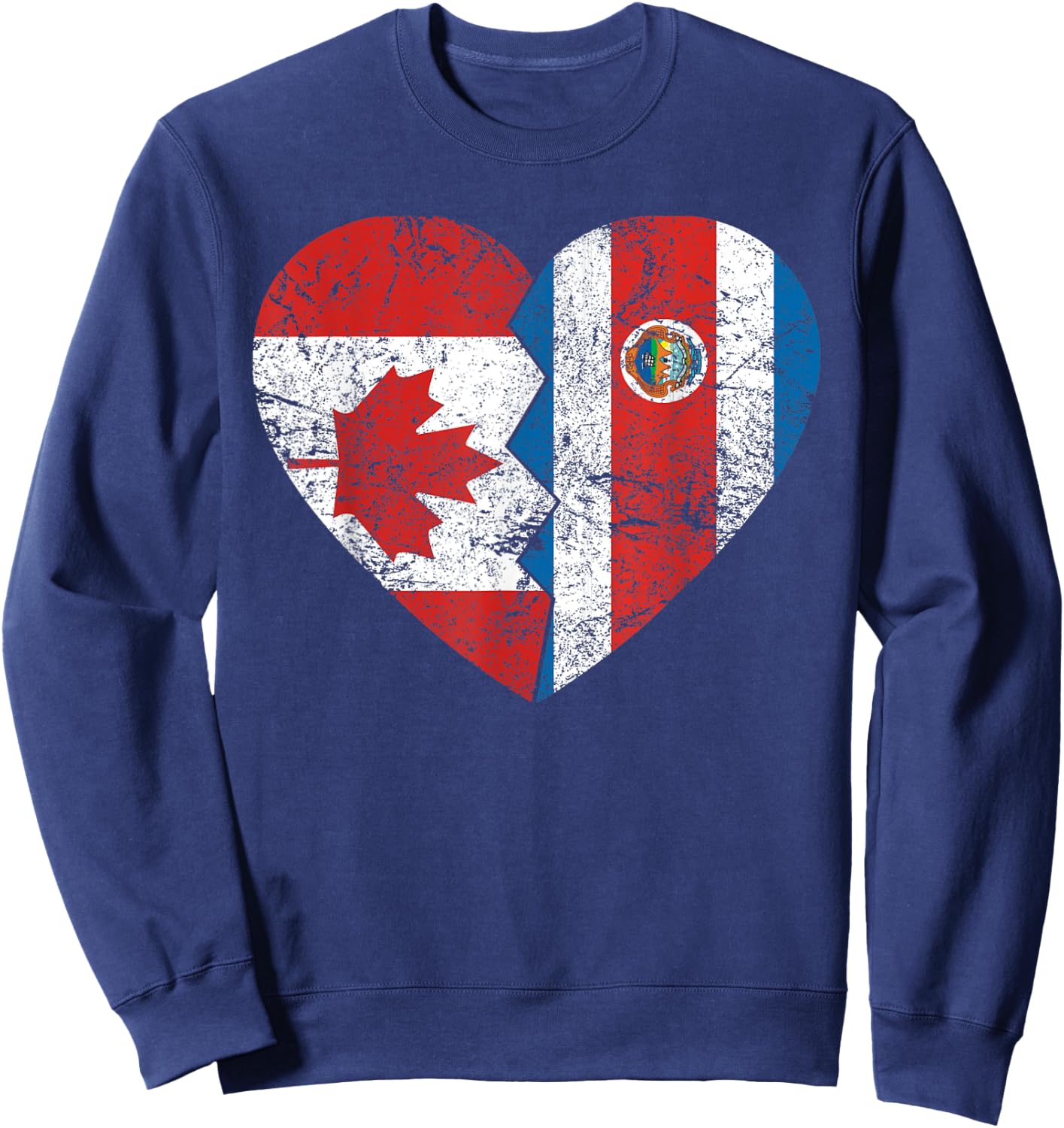 Costa Rican Canadian Flags Heart | Canada Costa Rica Roots Sweatshirt - Sweatshirt | Navy