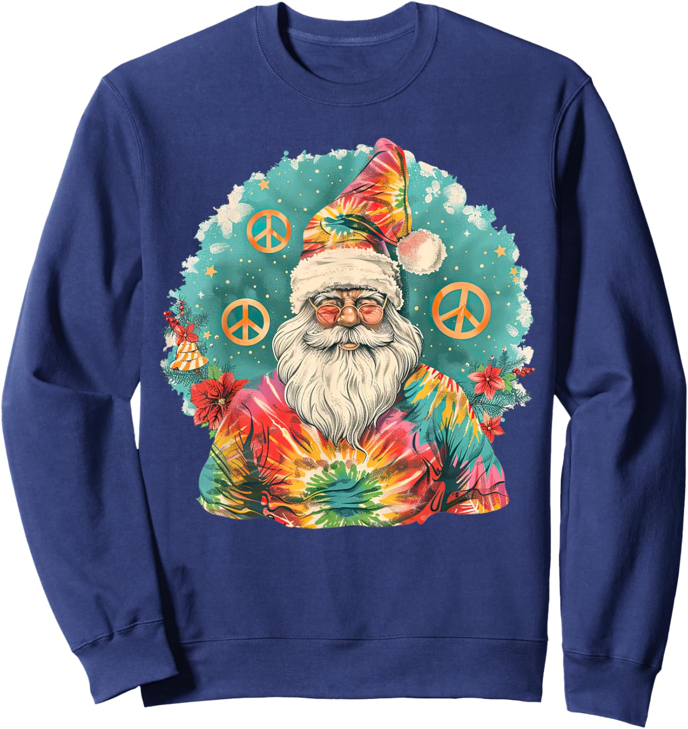 Gypsy Hippie Santa Vintage Groove Tie Dye Christmas Sweatshirt - Sweatshirt | Navy