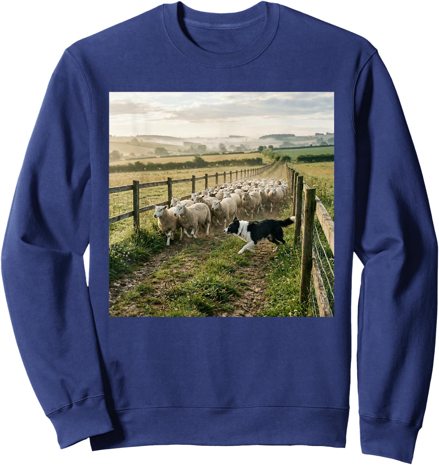 Border Collie Herding Sheep Countryside Farm Scene Sweatshirt - Sweatshirt | Navy