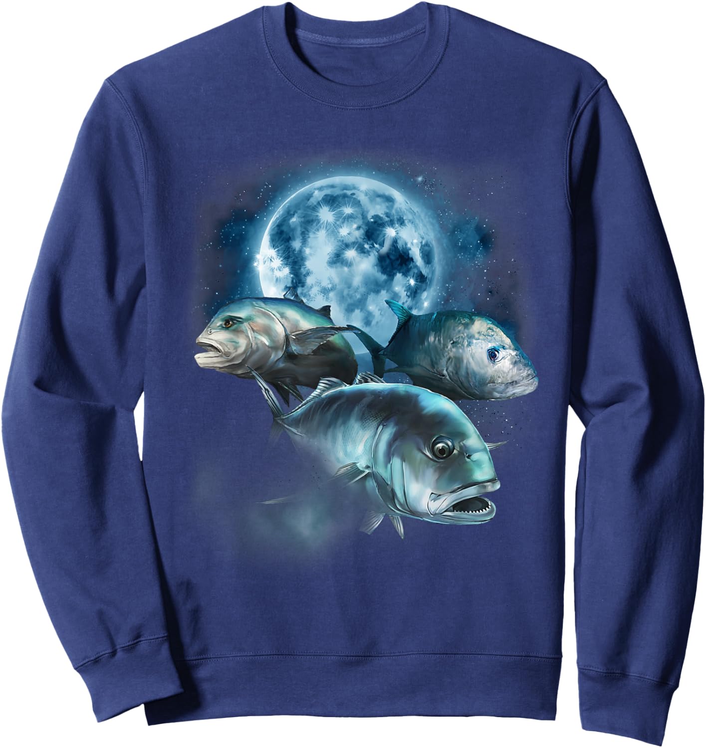 Ulua Fishing Shirt - Trevally Fish Howling at the Moon Sweatshirt - Sweatshirt | Navy