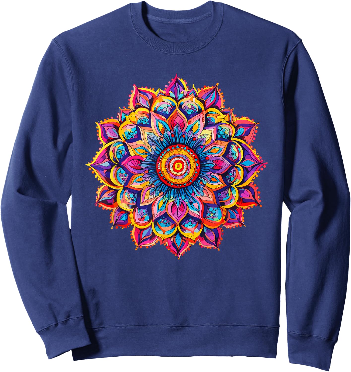 Vibrant Lotus Mandala Bohemian Chakra Symbol for Meditation Sweatshirt - Sweatshirt | Navy