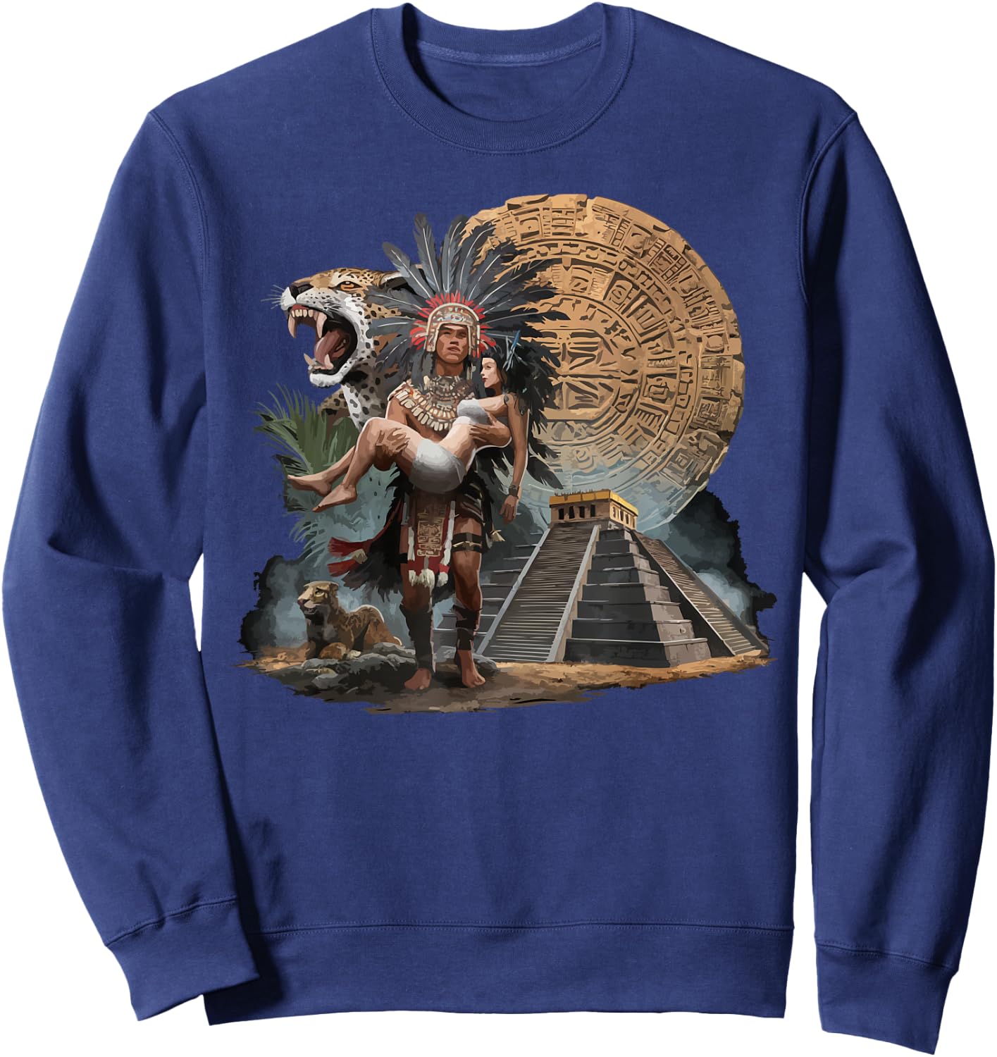 Aztec Warrior Mayan Indigenous Mexican Aztec Jaguar Sweatshirt - Sweatshirt | Navy