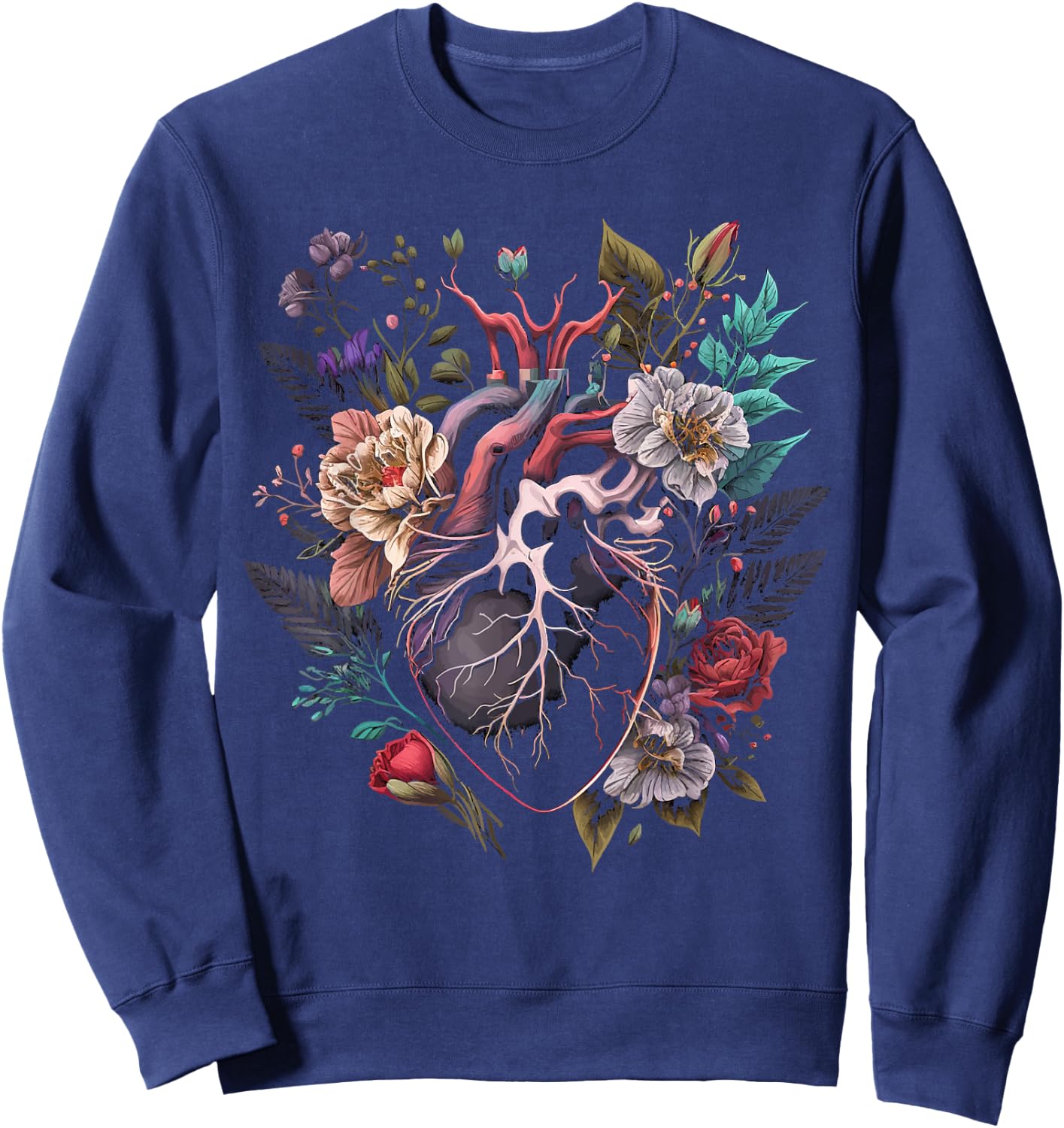 Anatomical Heart And Flowers Show Your Love Sweatshirt - Sweatshirt | Navy