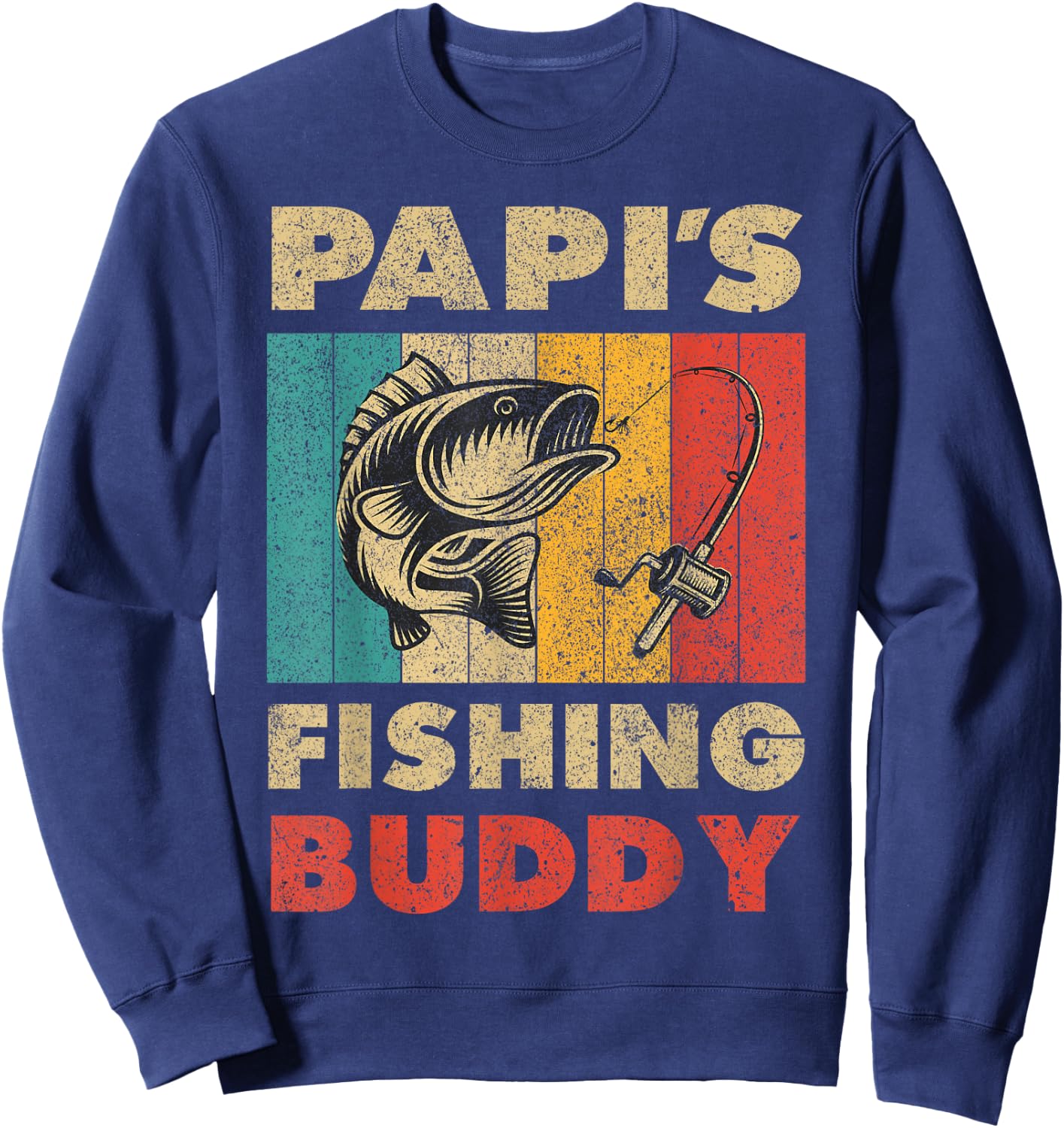 Funny Fishing Papi's Fishing Buddy Vintage Fishing Sweatshirt - Sweatshirt | Navy