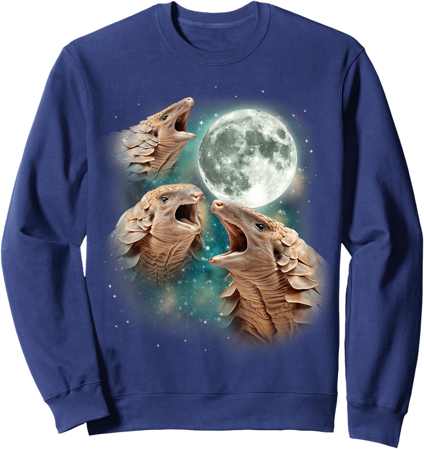 Three Pangolin Moon | 3 Wild Pangolins Howling In The Night Sweatshirt - Sweatshirt | Navy