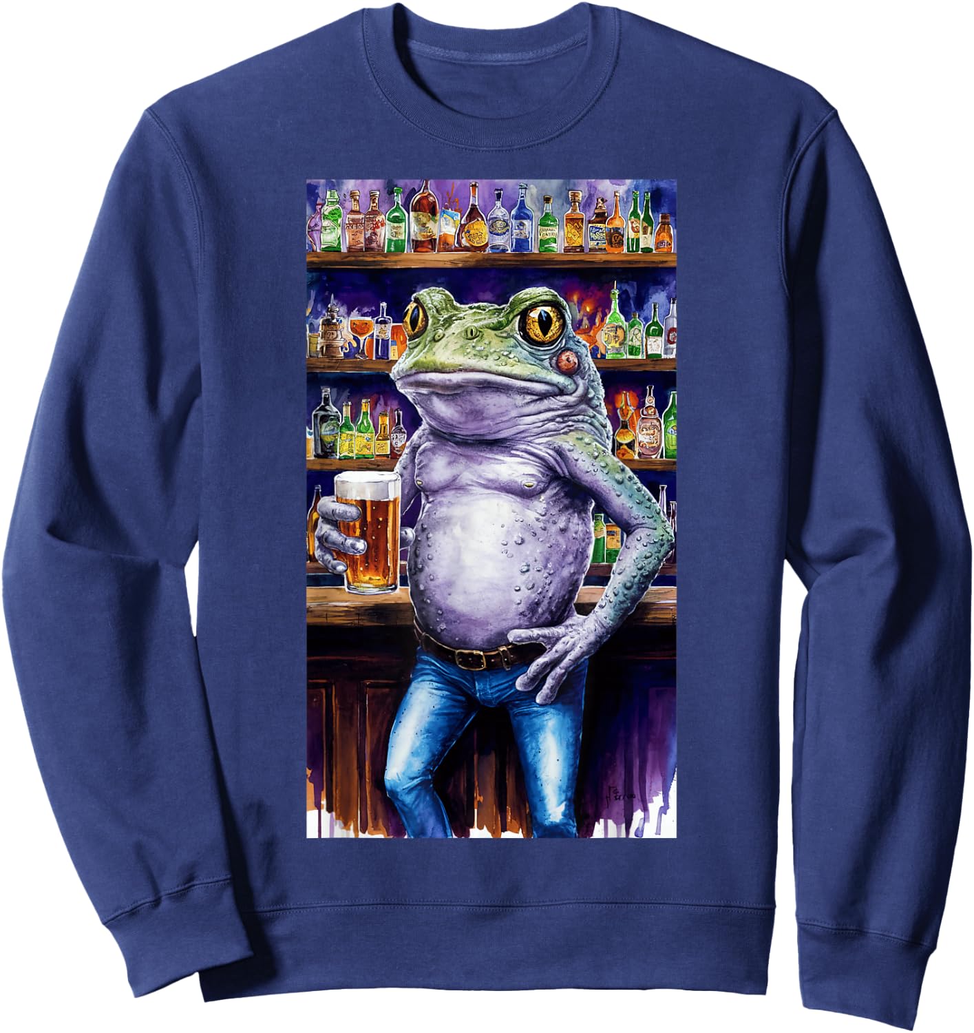 Frog Standing In A Bar Holding A Beer Adult Image Sweatshirt - Sweatshirt | Navy