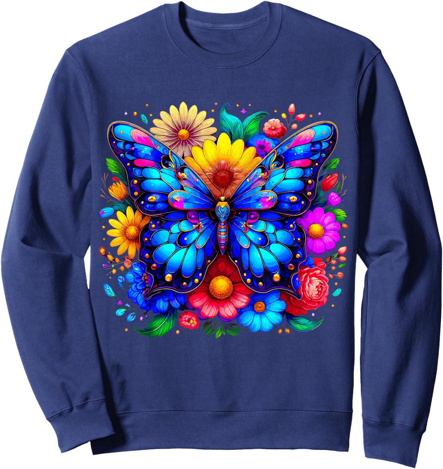 Butterfly and Flowers Sweatshirt - Sweatshirt | Navy