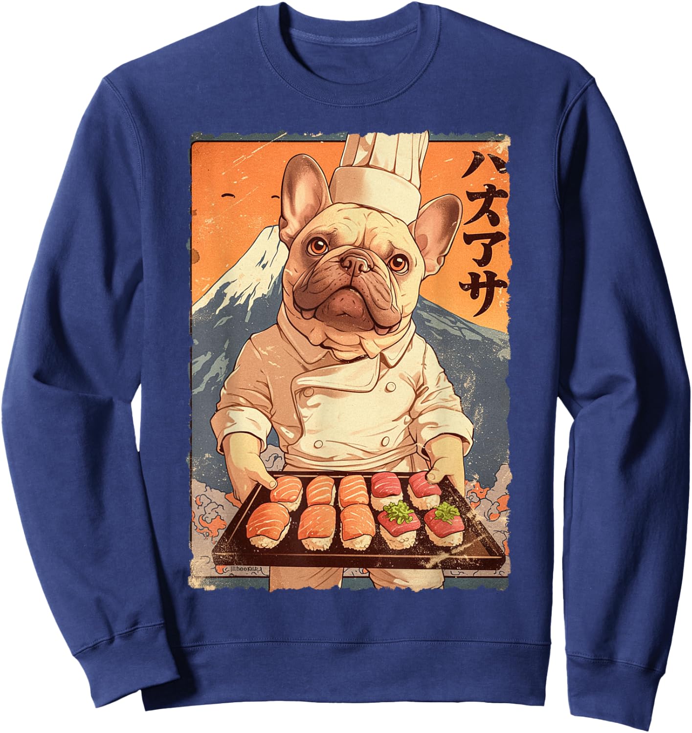 Cute Japanese Food Anime Art French Bulldog Sushi Chef Otaku Women Kids Sweatshirt - Sweatshirt | Navy