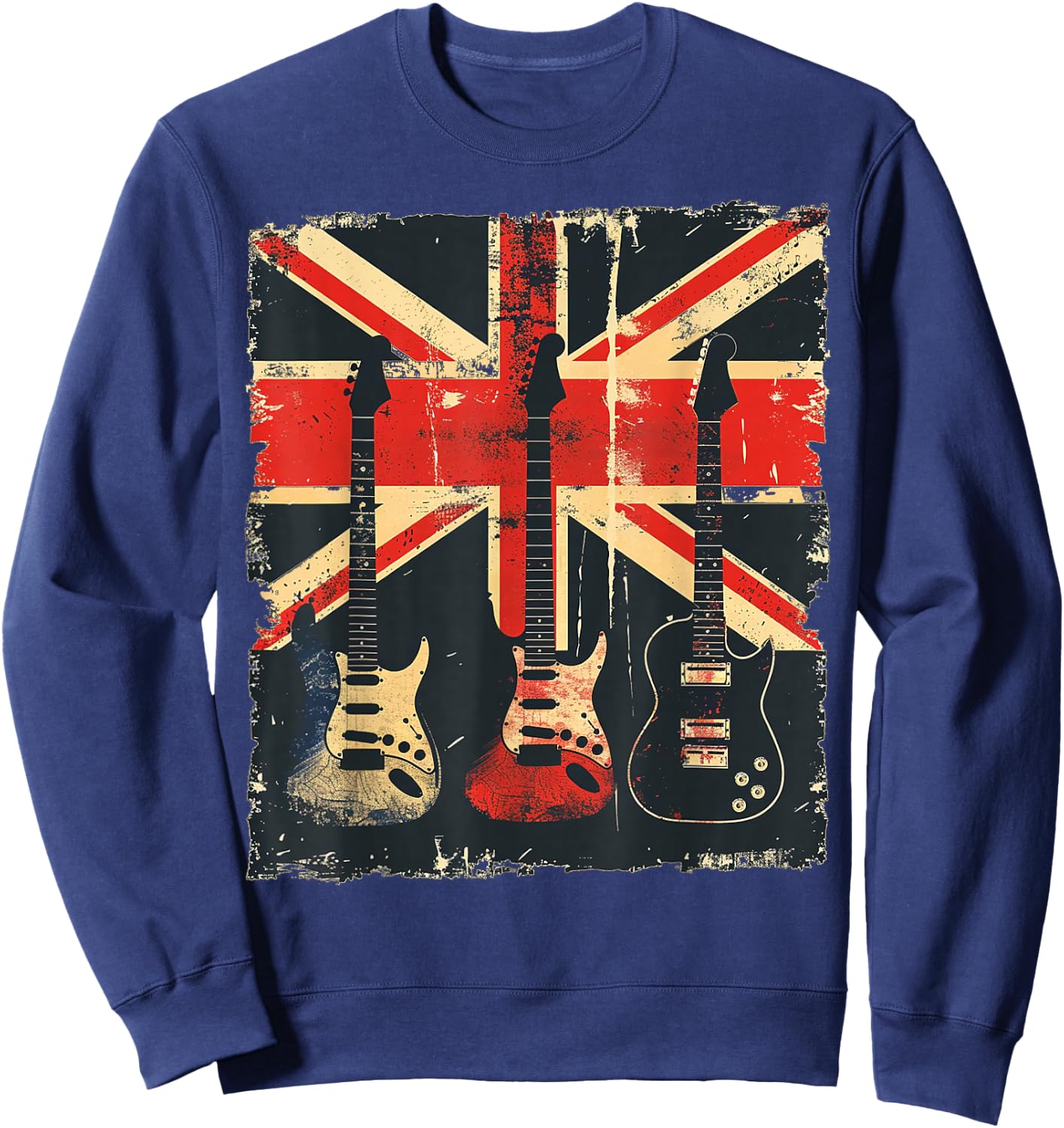 Vintage Guitar British Jack Union Flag Rock Guitarist Sweatshirt - Sweatshirt | Navy