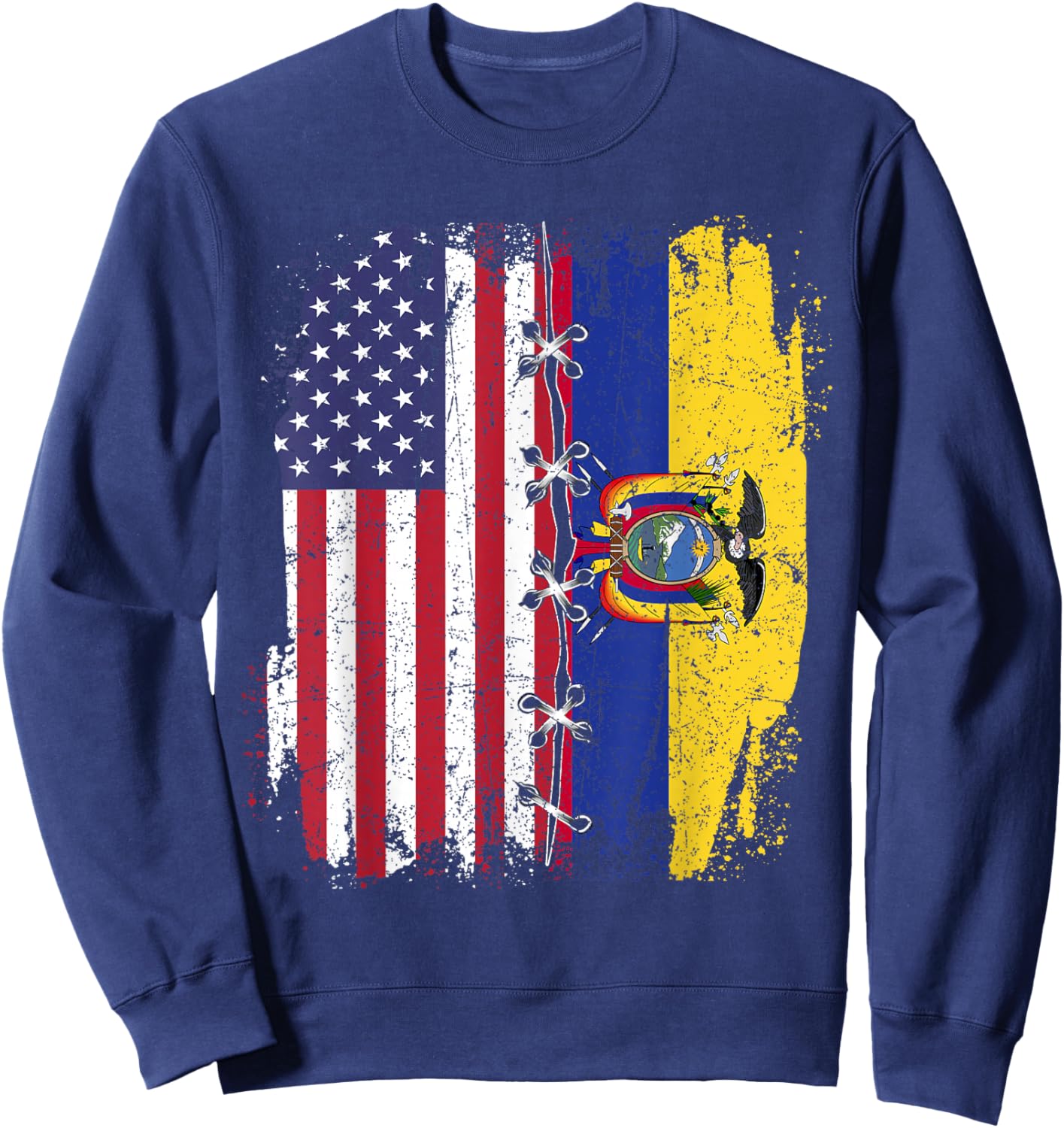 American Flag with Ecuador Flag - Ecuador Sweatshirt - Sweatshirt | Navy