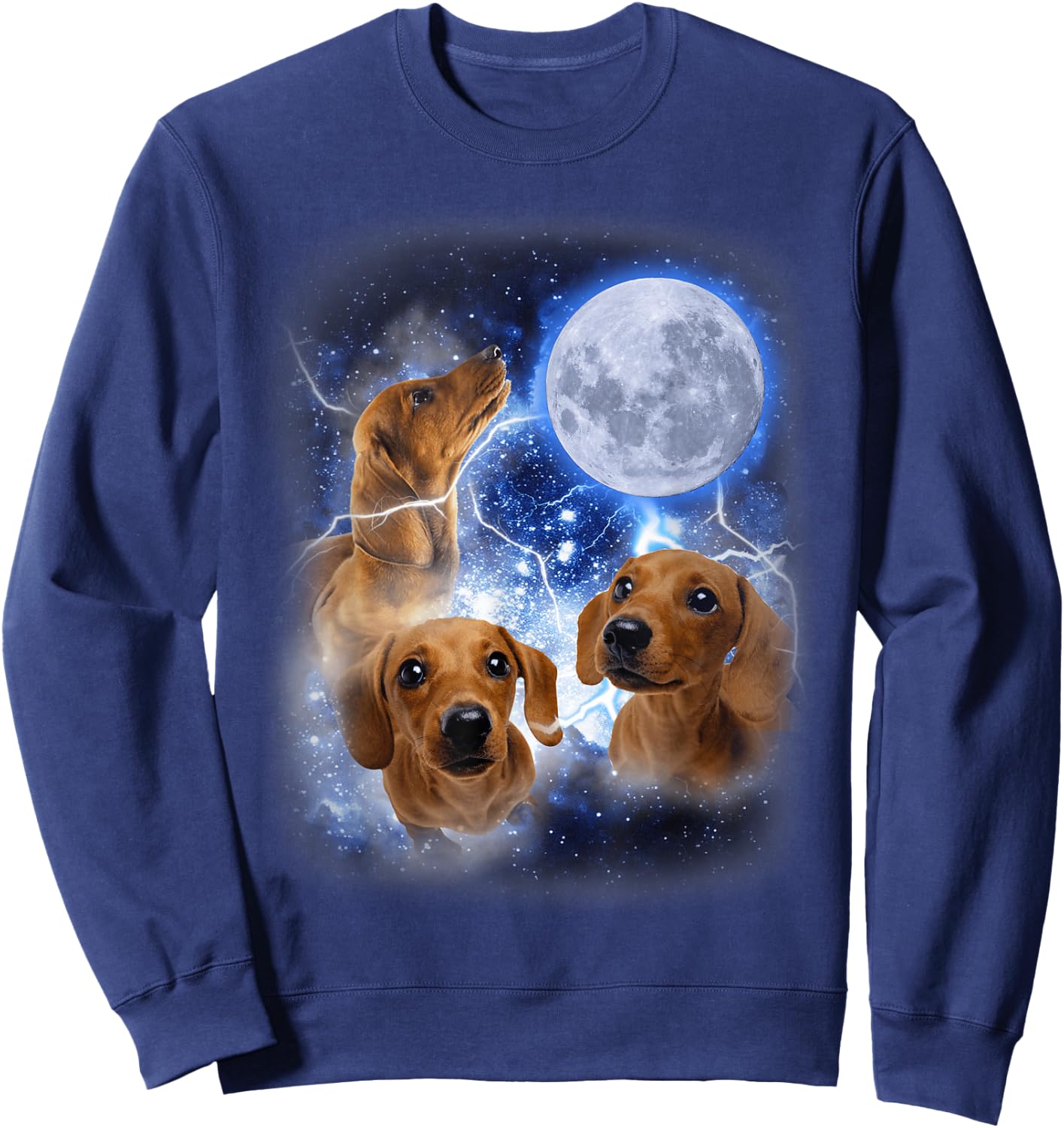 Three Dachshund Moon - Wiener Dog Humorous Doggo Meme Parody Sweatshirt - Sweatshirt | Navy