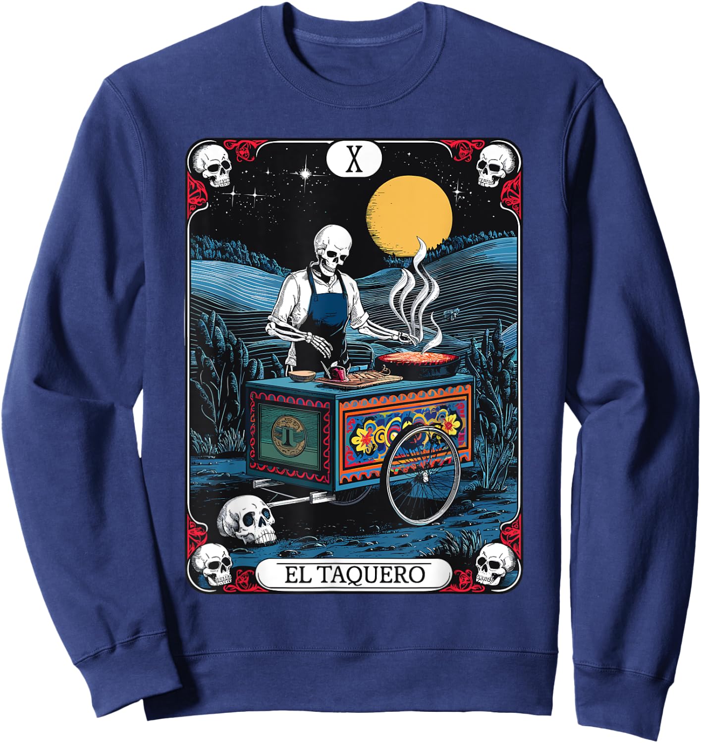 Gothic Tarot El Taquero Skeleton Taco Chef Sweatshirt - Sweatshirt | Navy