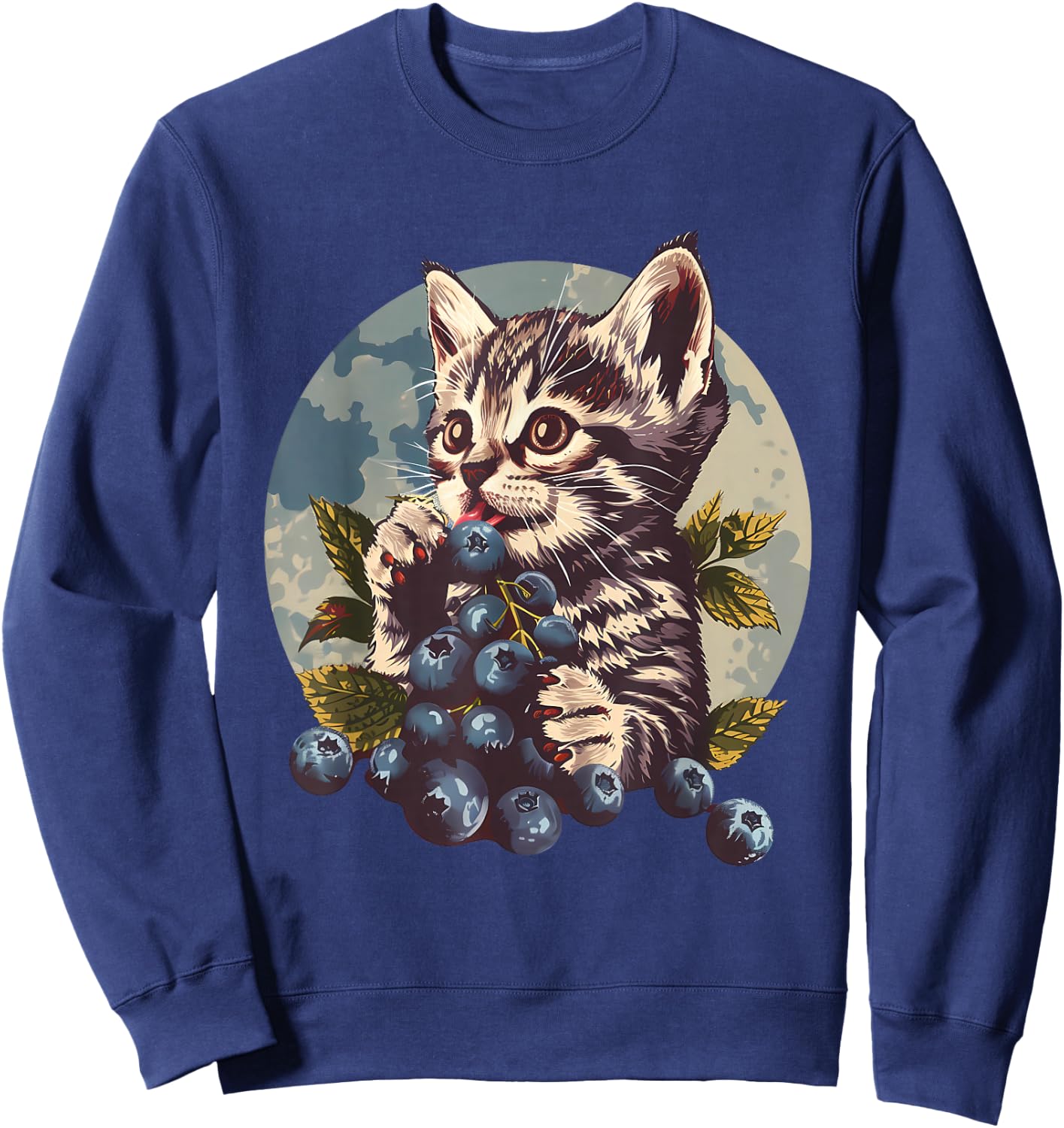 Blueberry Cat Blueberries Portrait Watercolor Animal Art Sweatshirt - Sweatshirt | Navy
