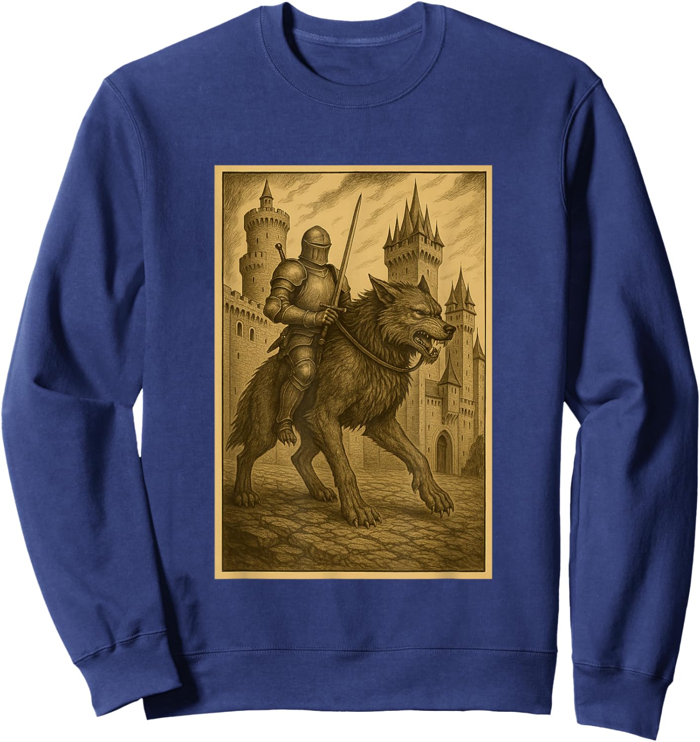 Medieval Knight Riding a Werewolf Fantasy Art Surreal Rider Sweatshirt - Sweatshirt | Navy