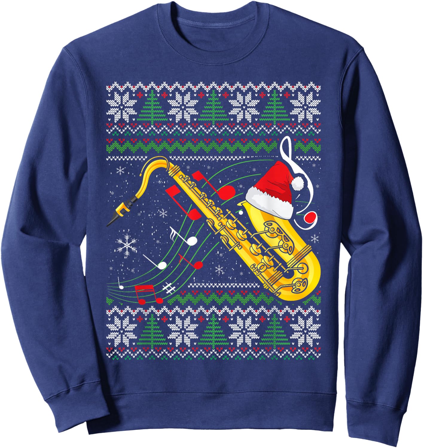 Saxophone Music Lover Xmas Ugly Saxophone Christmas Sweatshirt - Sweatshirt | Navy