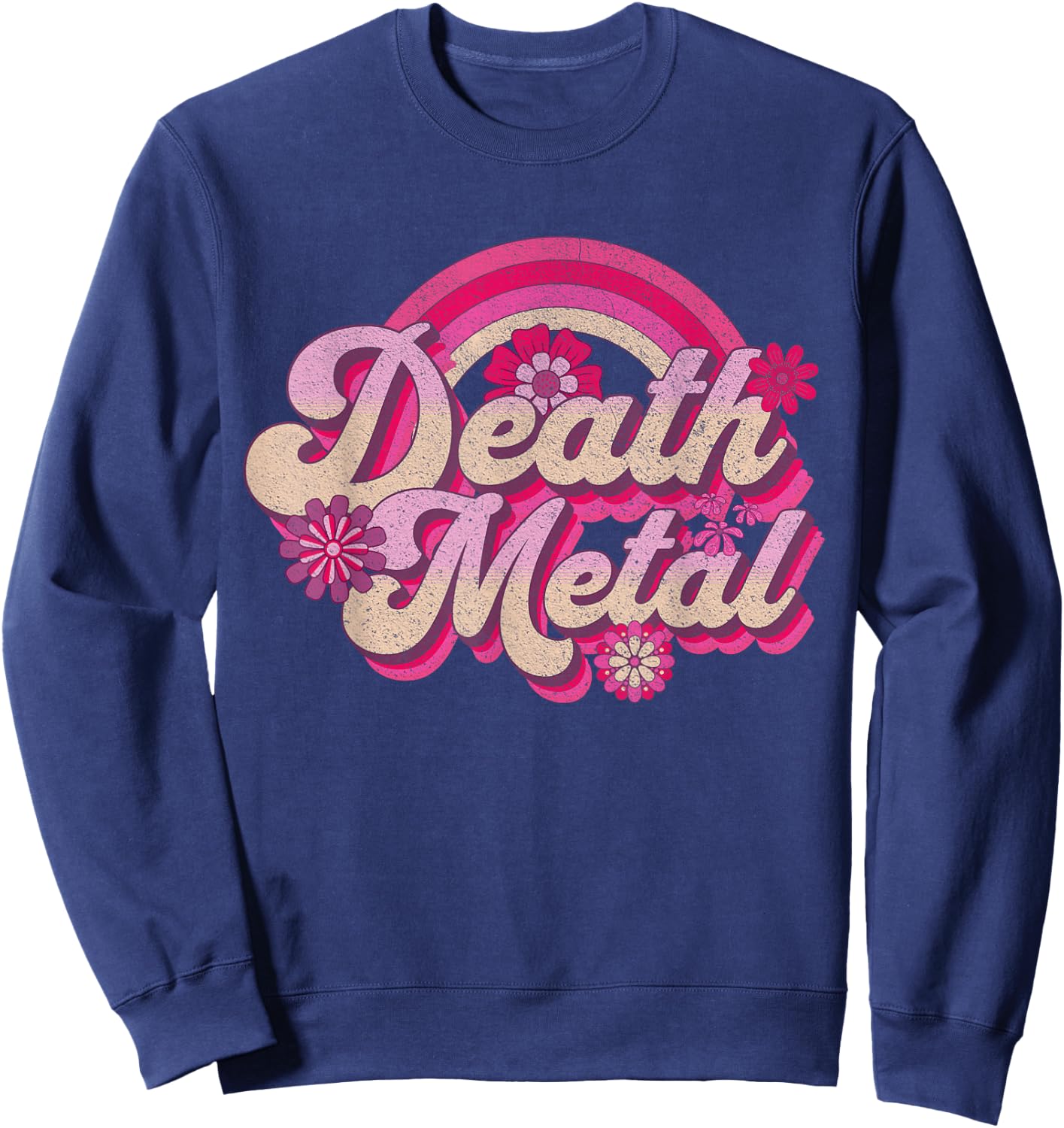 Funny Retro Vintage Music Metalhead Pink Rainbow Death Metal Sweatshirt - Sweatshirt | Navy