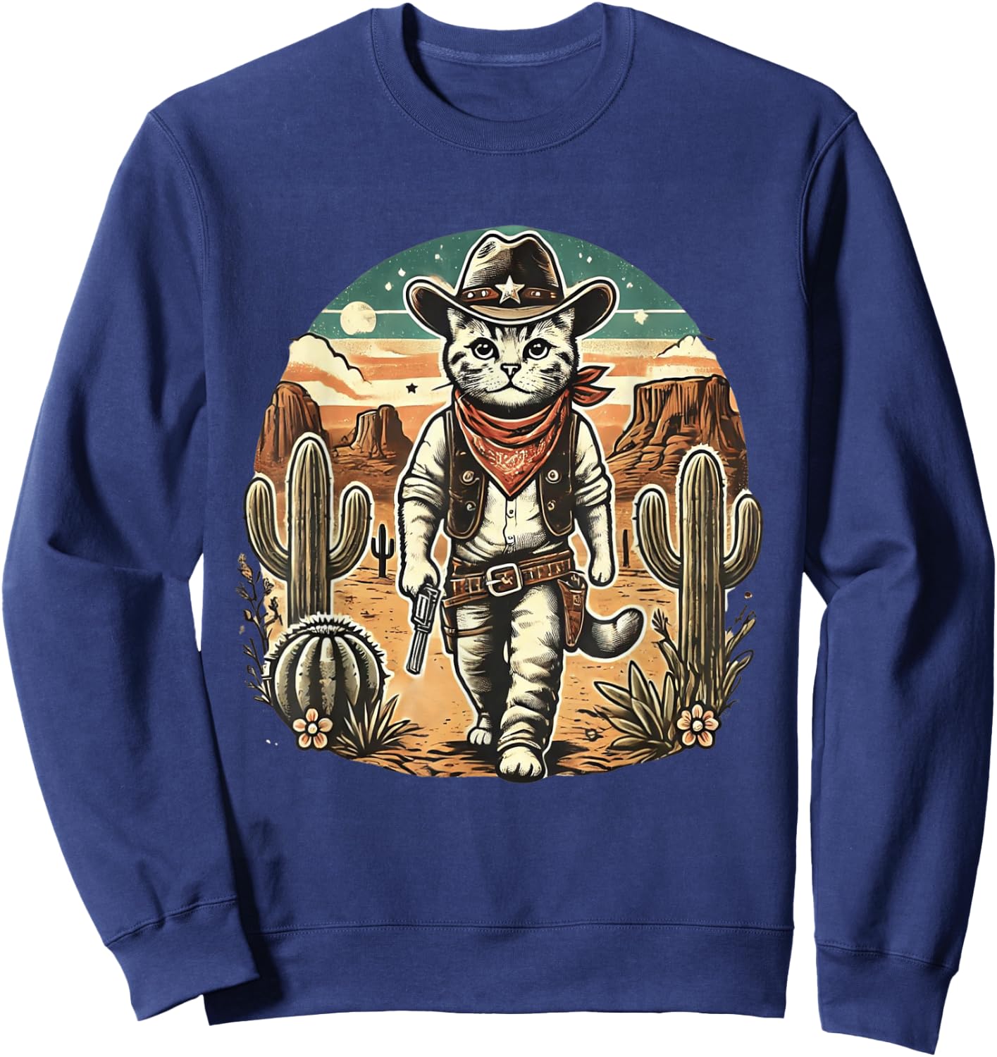 Meowdy Cat Funny Texas Cat Vintage Country Music Cat Cowboy Sweatshirt - Sweatshirt | Navy