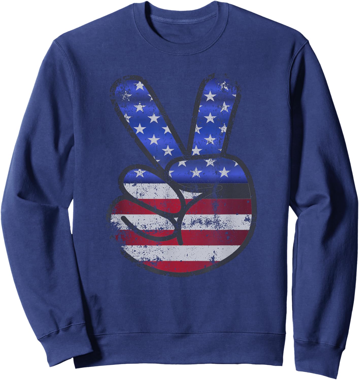 American Flag Shirt USA Vintage Peace Sign 4th of July Gift Sweatshirt - Sweatshirt | Navy
