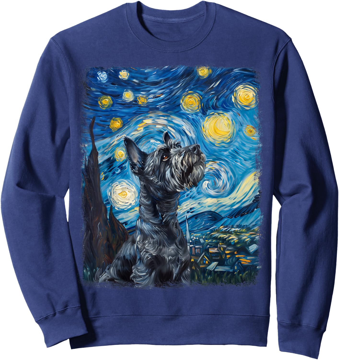 Schnauzer Dog Starry Night Painting Sweatshirt - Sweatshirt | Navy