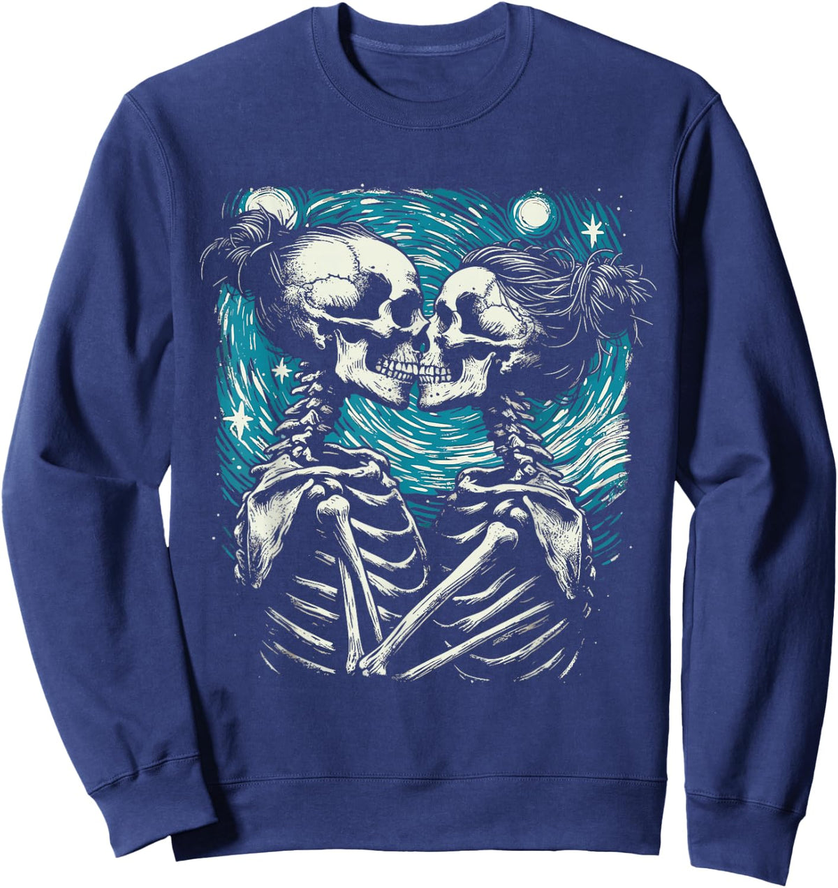 Van Gogh Starry Night in Lesbian Skeleton Occult Goth Couple Sweatshirt - Sweatshirt | Navy