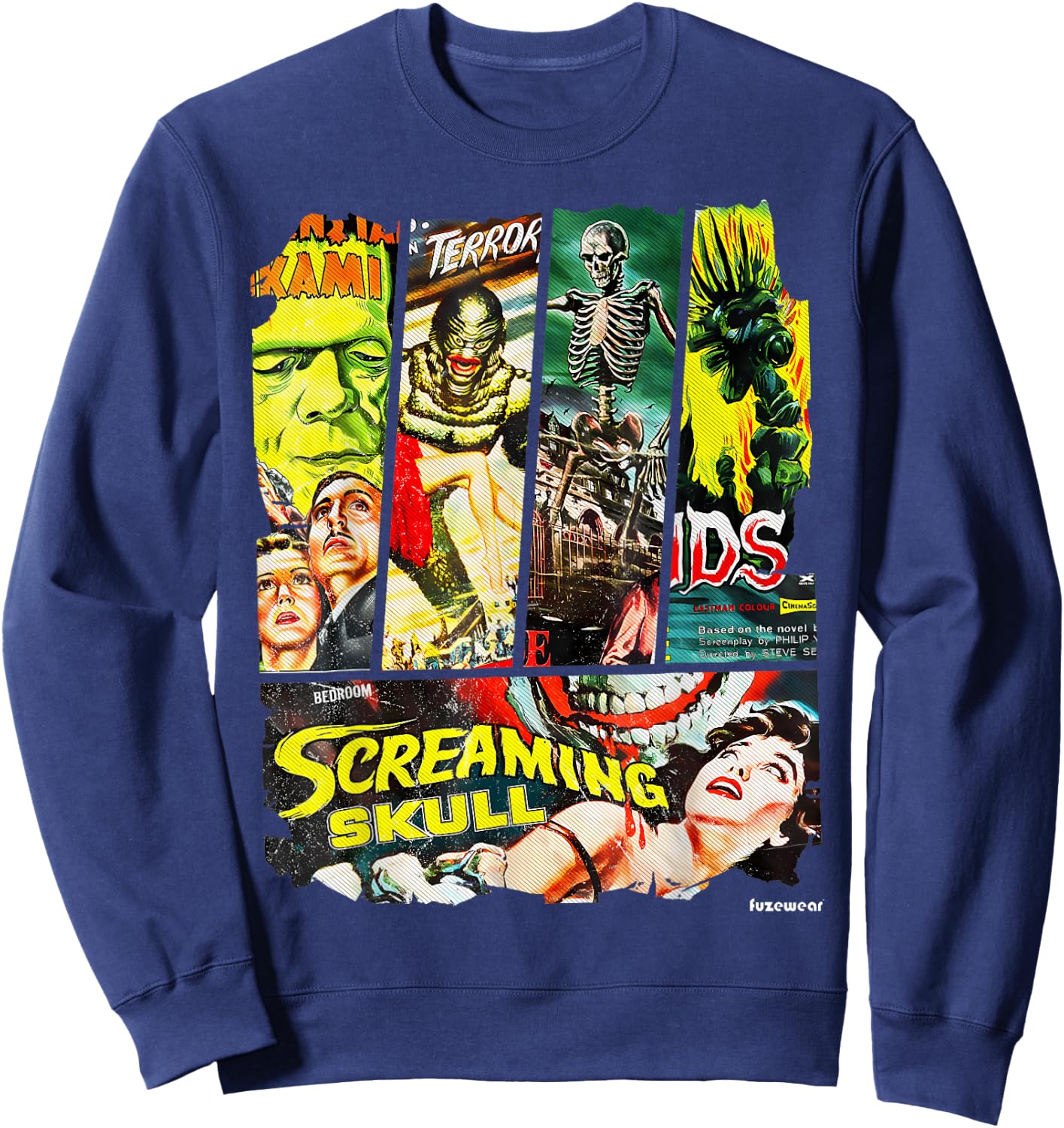 Vintage Style Sci Fi Horror Movie Poster Collage Sweatshirt - Sweatshirt | Navy
