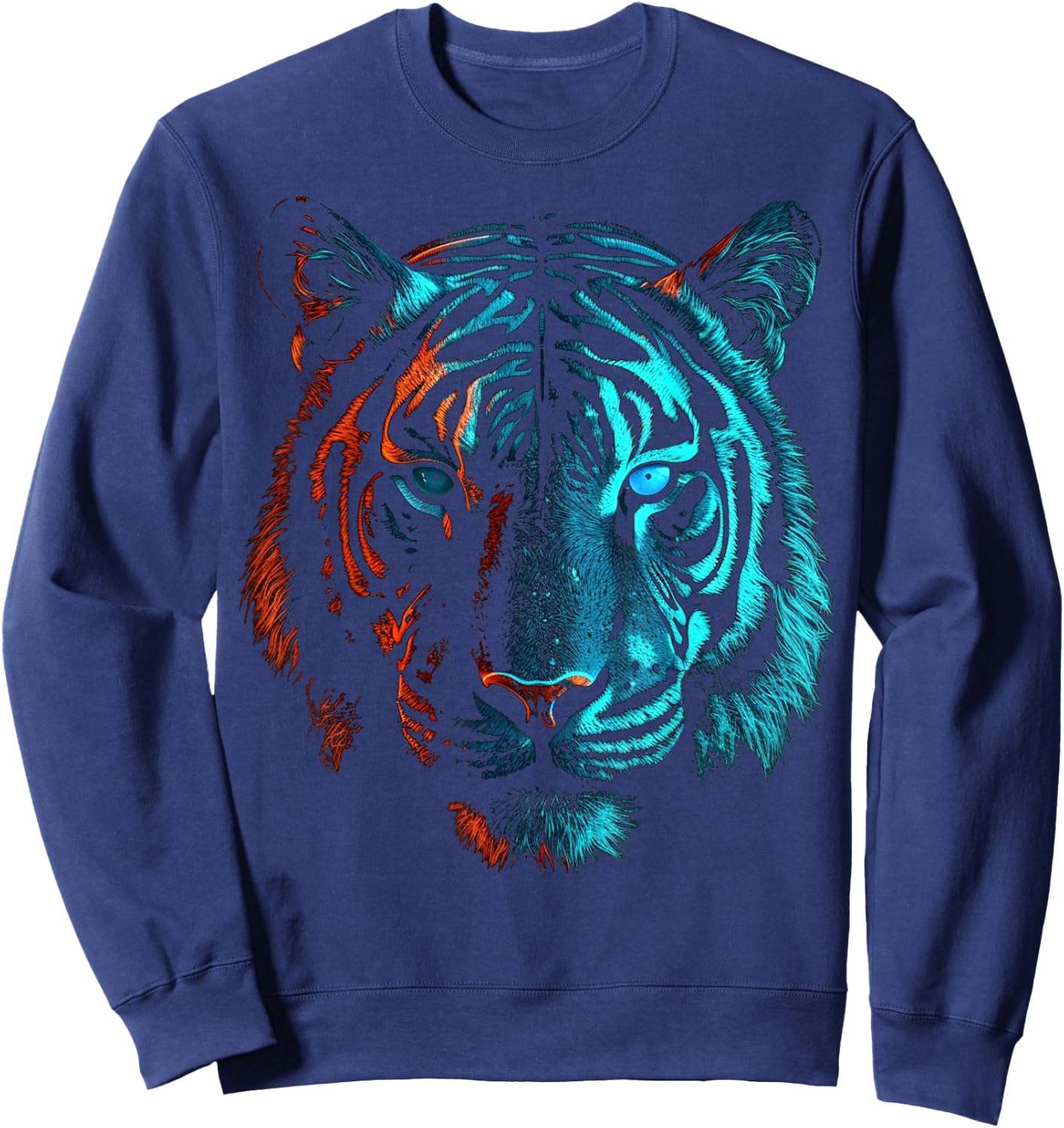Tiger in Red and Blue - Animal Art Tiger Sweatshirt - Sweatshirt | Navy