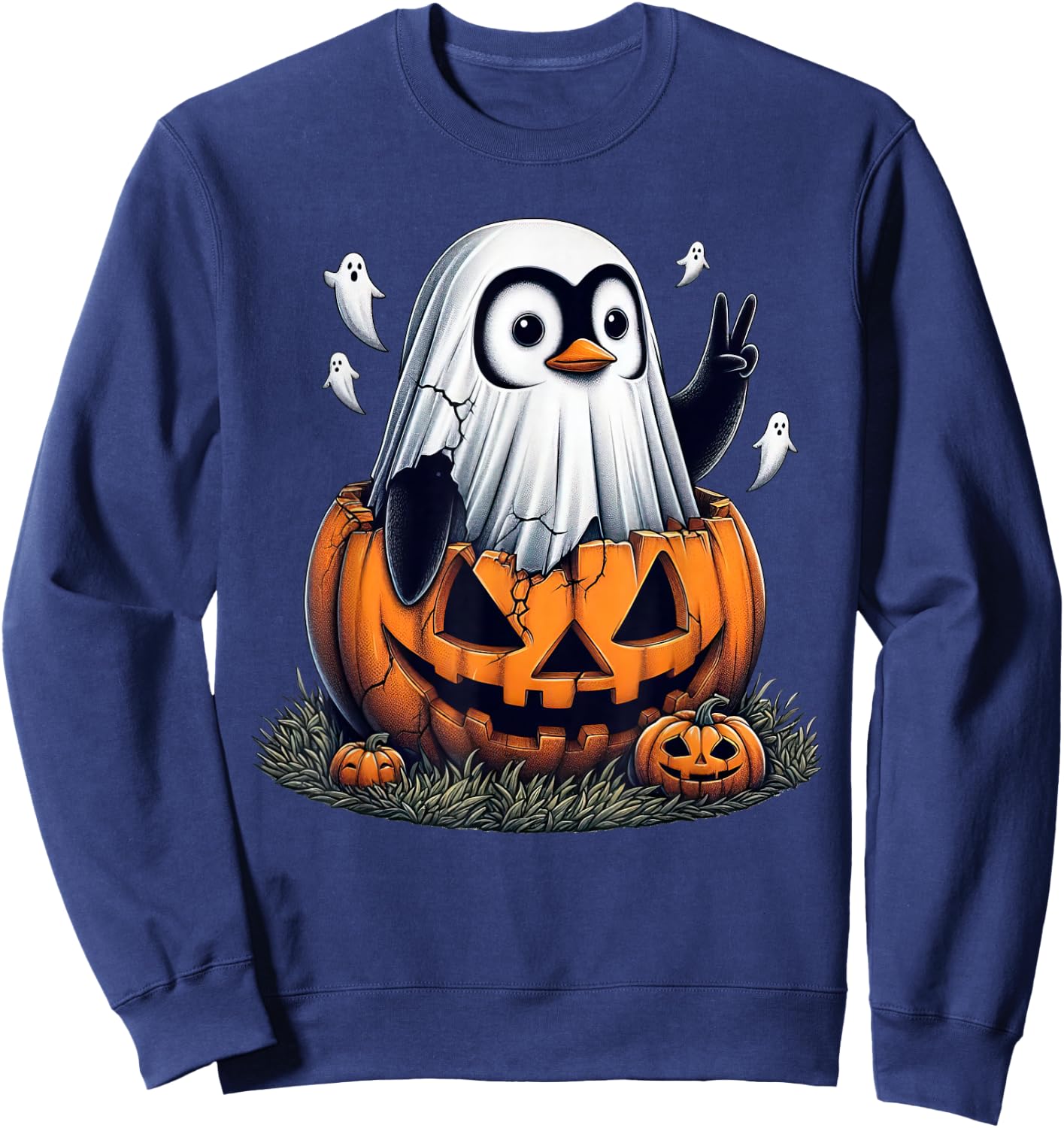 Funny Penguin Boo Halloween Ghost Kids Sweatshirt - Sweatshirt | Navy