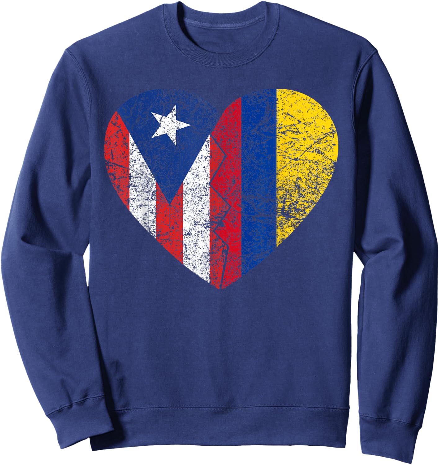 Colombian Puerto Rican Flags Heart | Puerto Rico Colombia Sweatshirt - Sweatshirt | Navy
