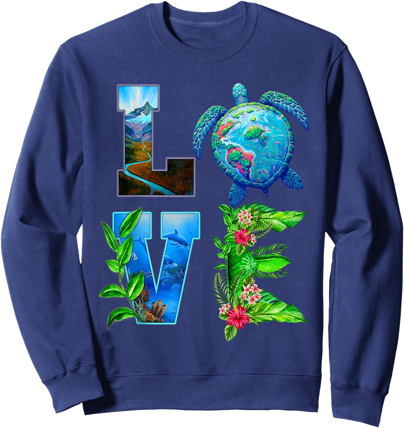 Love World Earth Day Planet Anniversary Turtle Sweatshirt - Sweatshirt | Navy