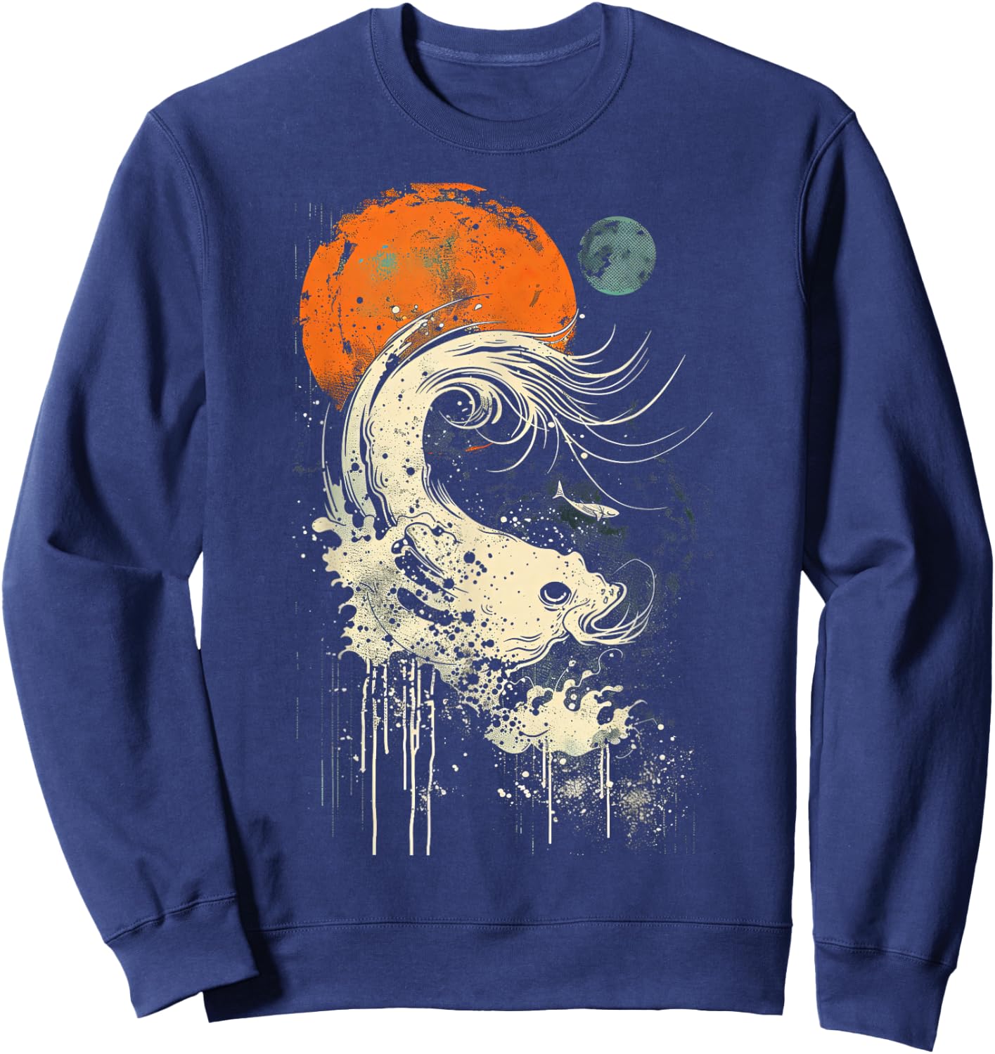Wave Orange Black Surfing Graphic Sweatshirt - Sweatshirt | Navy