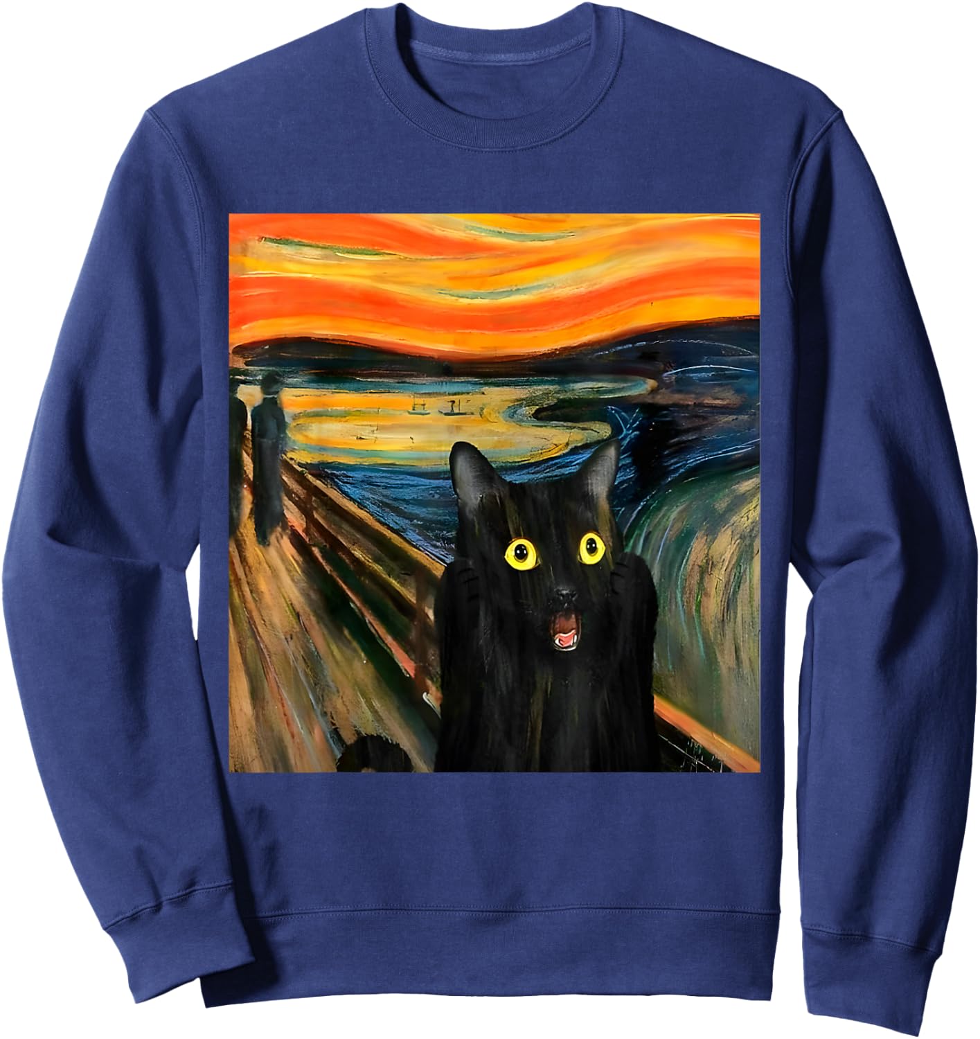 The Scream Black Cat by Munch Edvard Famous Painting Funny Sweatshirt - Sweatshirt | Navy