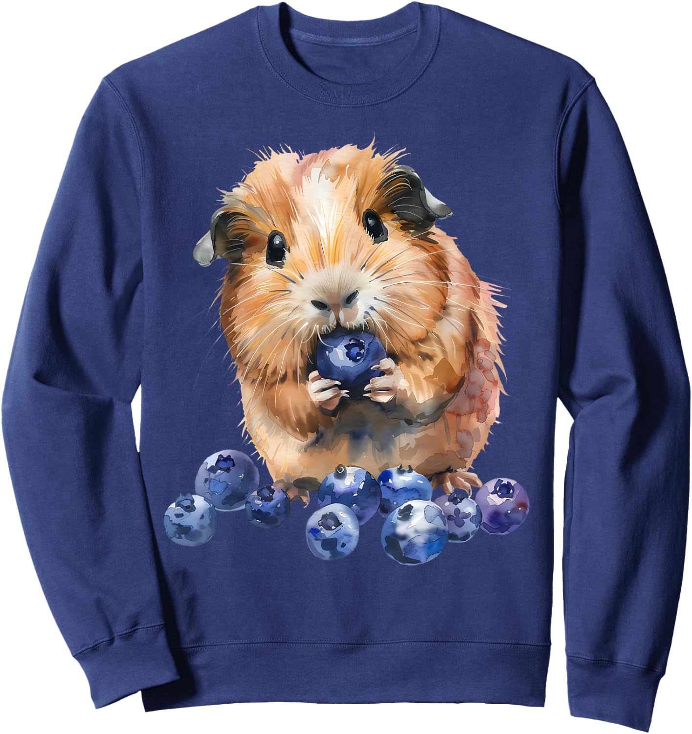 Blueberry Guinea Pig Watercolor Drawing Blueberry Fruit Sweatshirt - Sweatshirt | Navy
