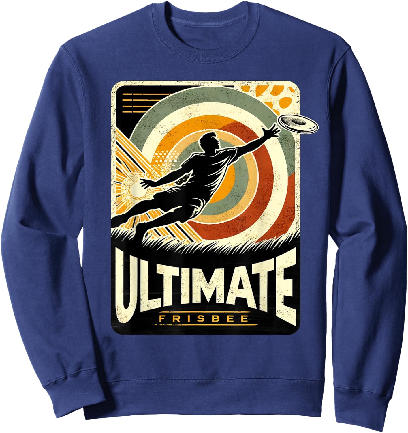 Retro Ultimate Frisbee Player Men Women Vintage Flying Disc Sweatshirt - Sweatshirt | Navy