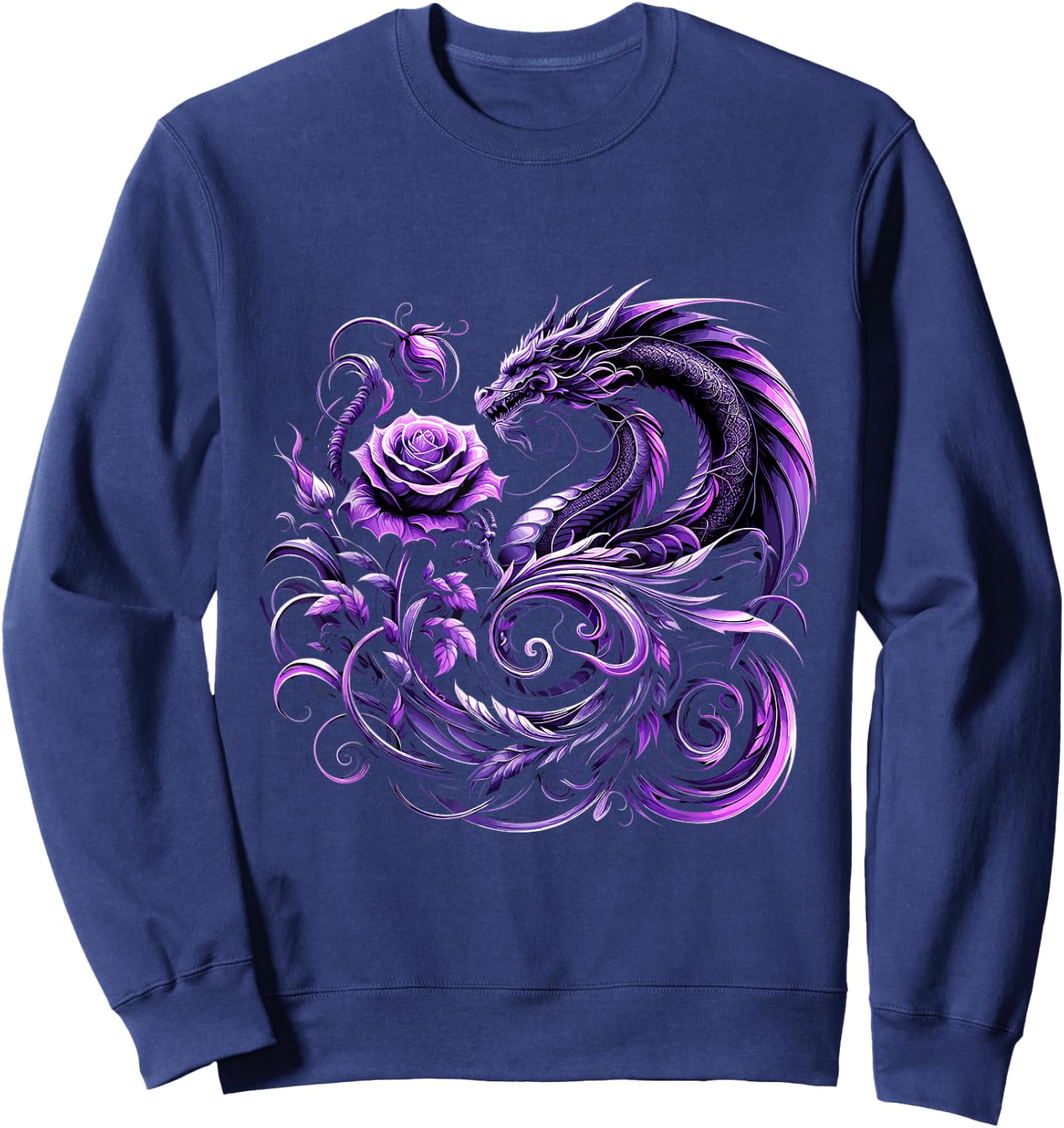 Purple Dragon and Purple Rose Fantasy Sweatshirt - Sweatshirt | Navy
