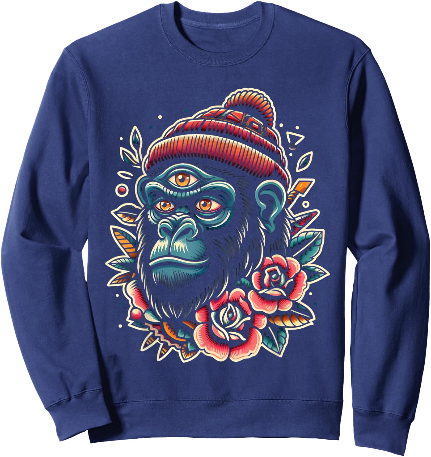 Three Eyed Gorilla Monkey Traditional Tattoo Artist Inked Sweatshirt - Sweatshirt | Navy