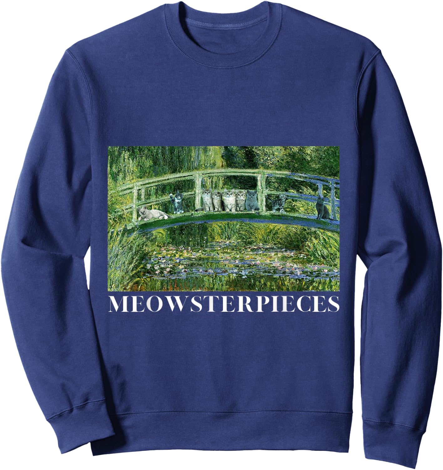 MEOWSTERPIECES Antique Oil Painting Funny Cat Lover Art Women Girls Kids Sweatshirt - Sweatshirt | Navy