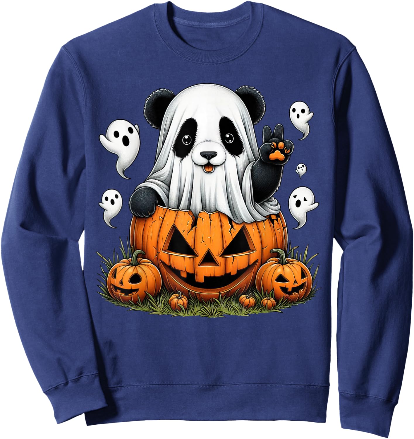 Funny Panda Ghost Boo Halloween Panda Kids Sweatshirt - Sweatshirt | Navy