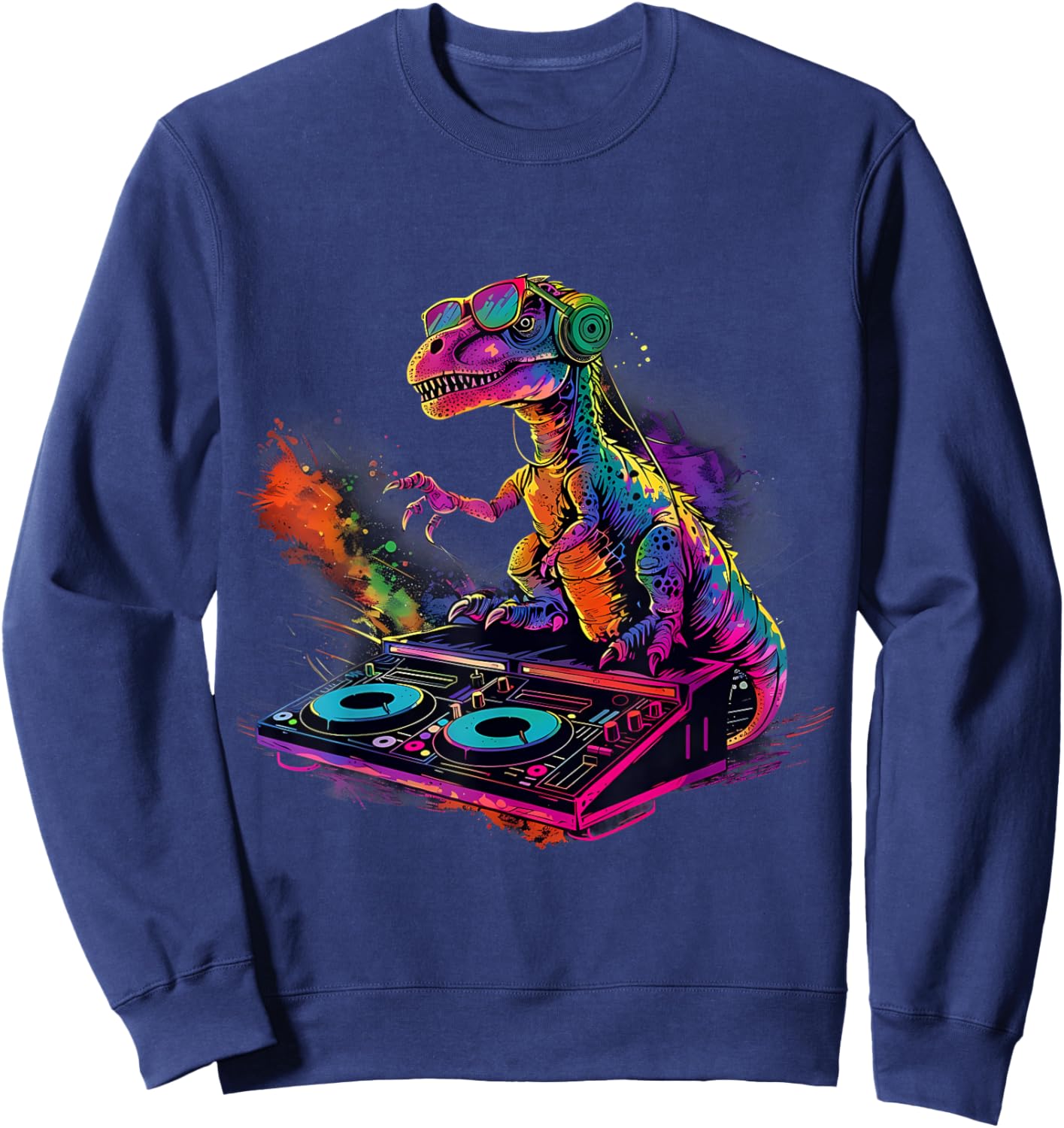 Dinosaur DJ Turntable DJ Dinosaur Artwork House Beatmaker Sweatshirt - Sweatshirt | Navy
