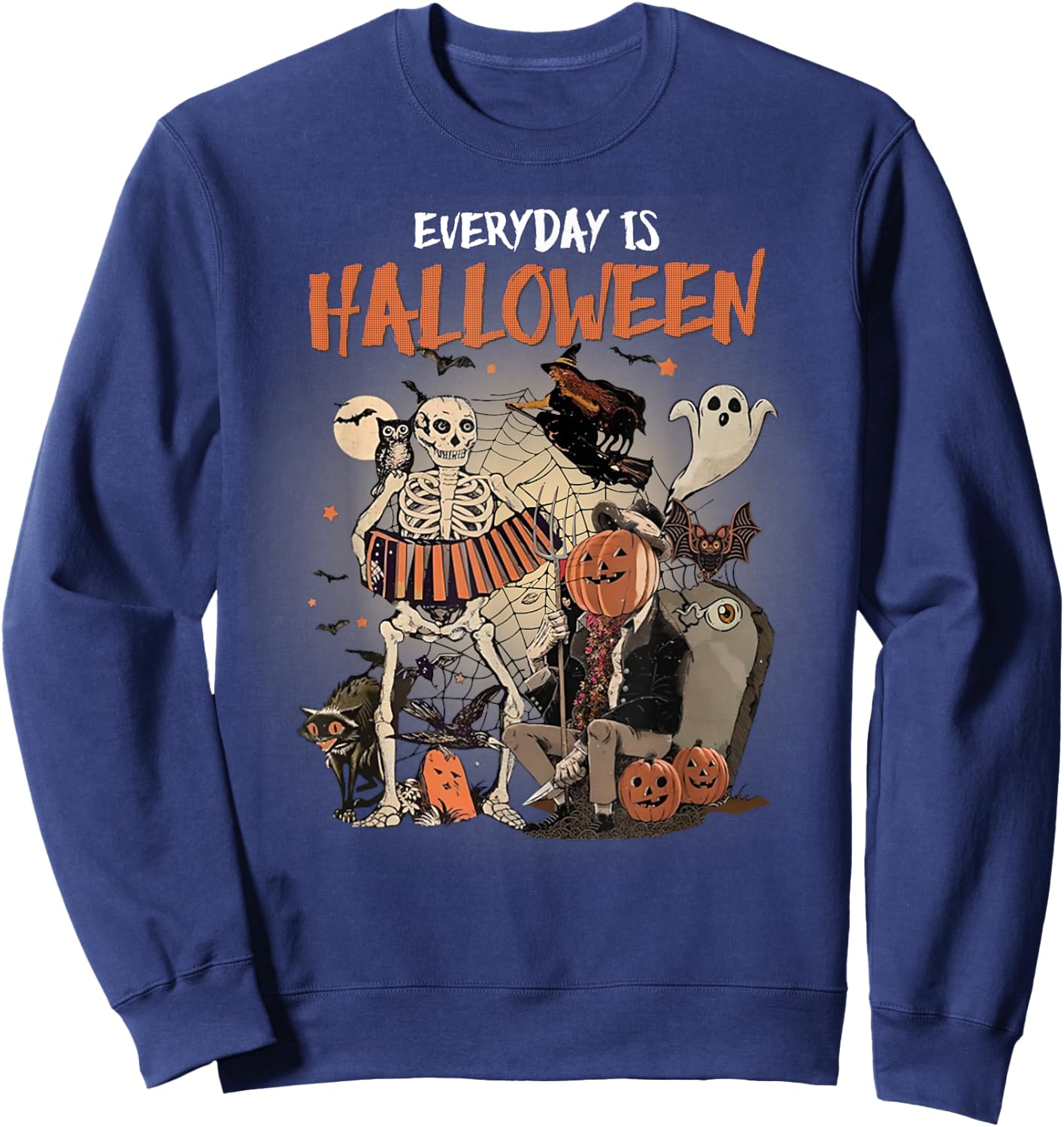 Everyday Is Halloween Spooky Monsters Skeleton Witch Pumpkin Sweatshirt - Sweatshirt | Navy
