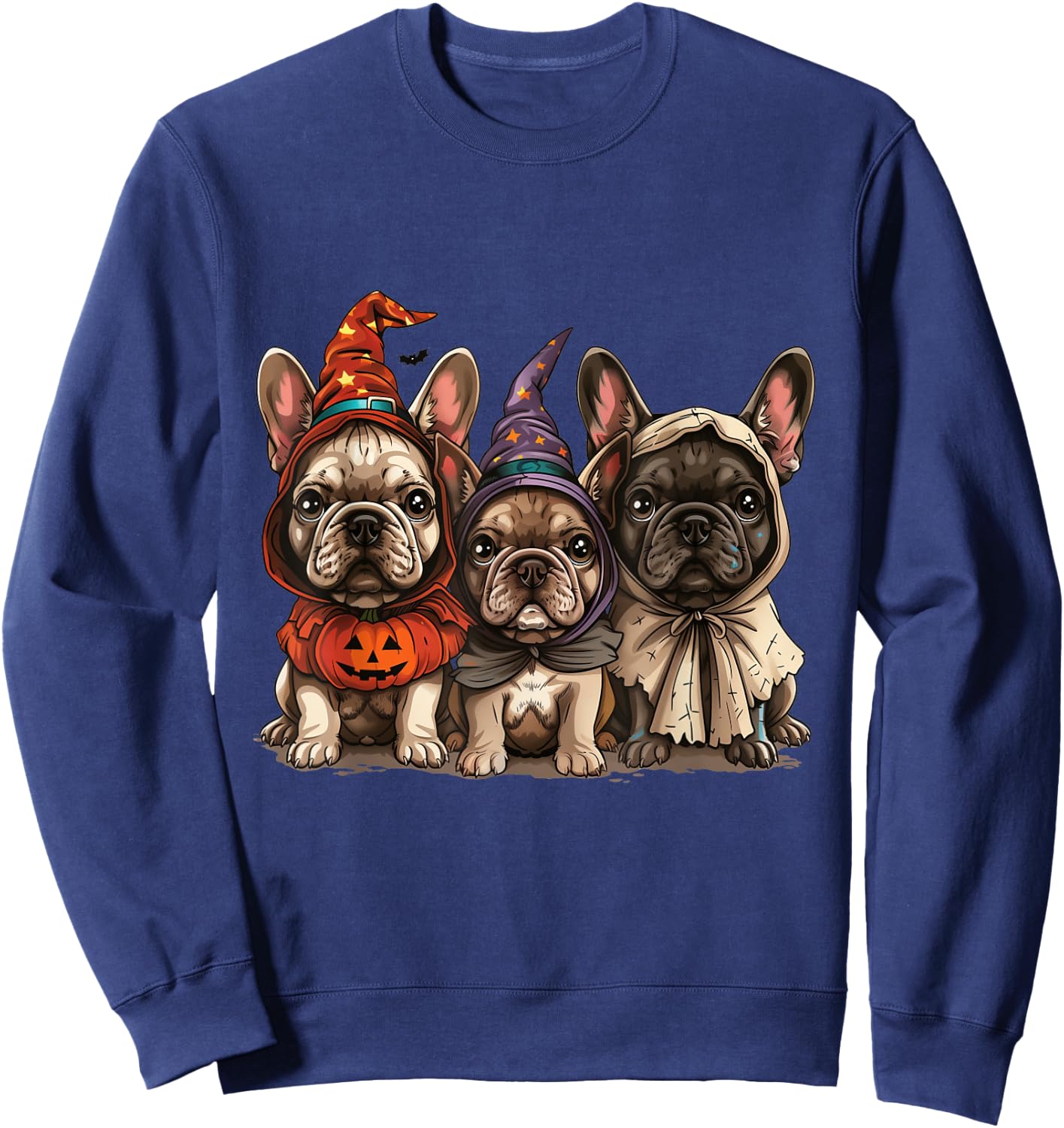 Cute French Bulldogs Halloween Pumpkin Frenchie Puppy Dogs Sweatshirt - Sweatshirt | Navy